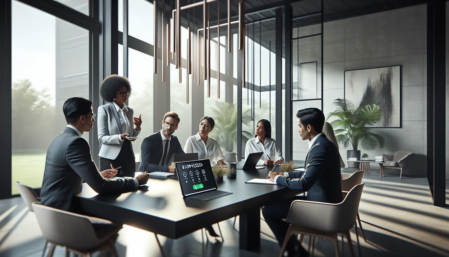 diverse team discussing toll-free number communications in a modern office.