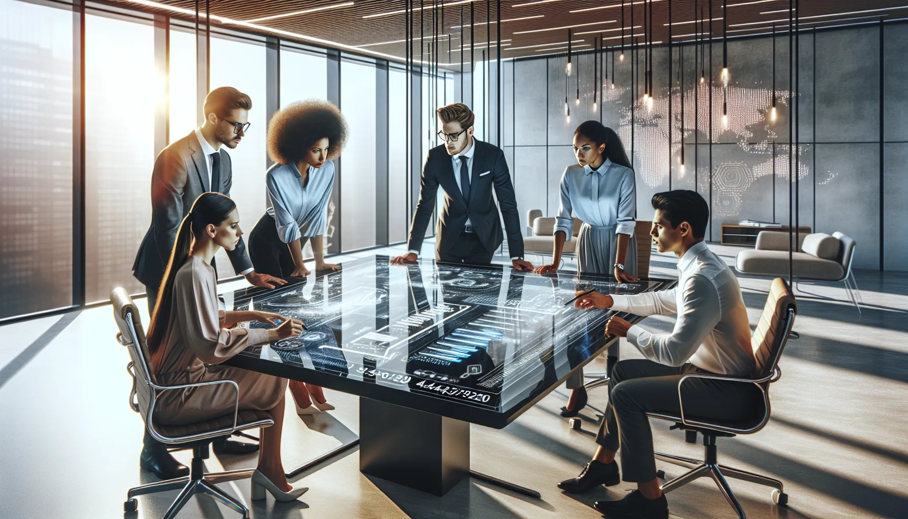 diverse team collaborating on technology in a modern office.