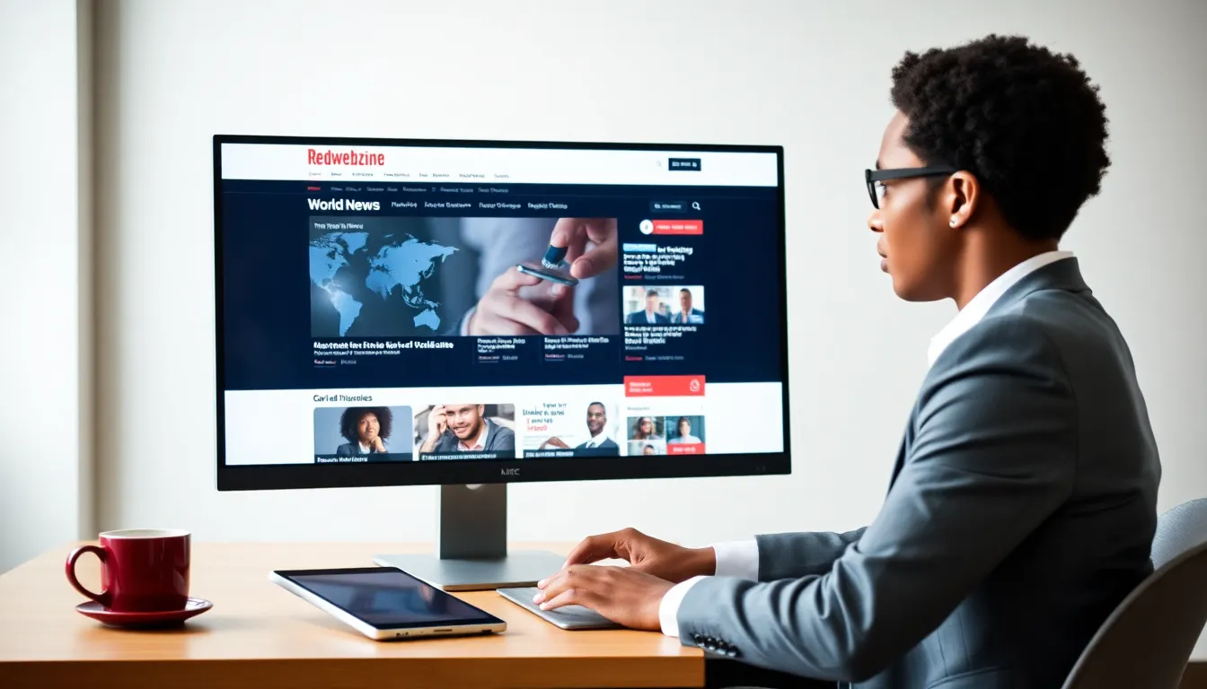 a professional exploring world news archives on a digital platform.