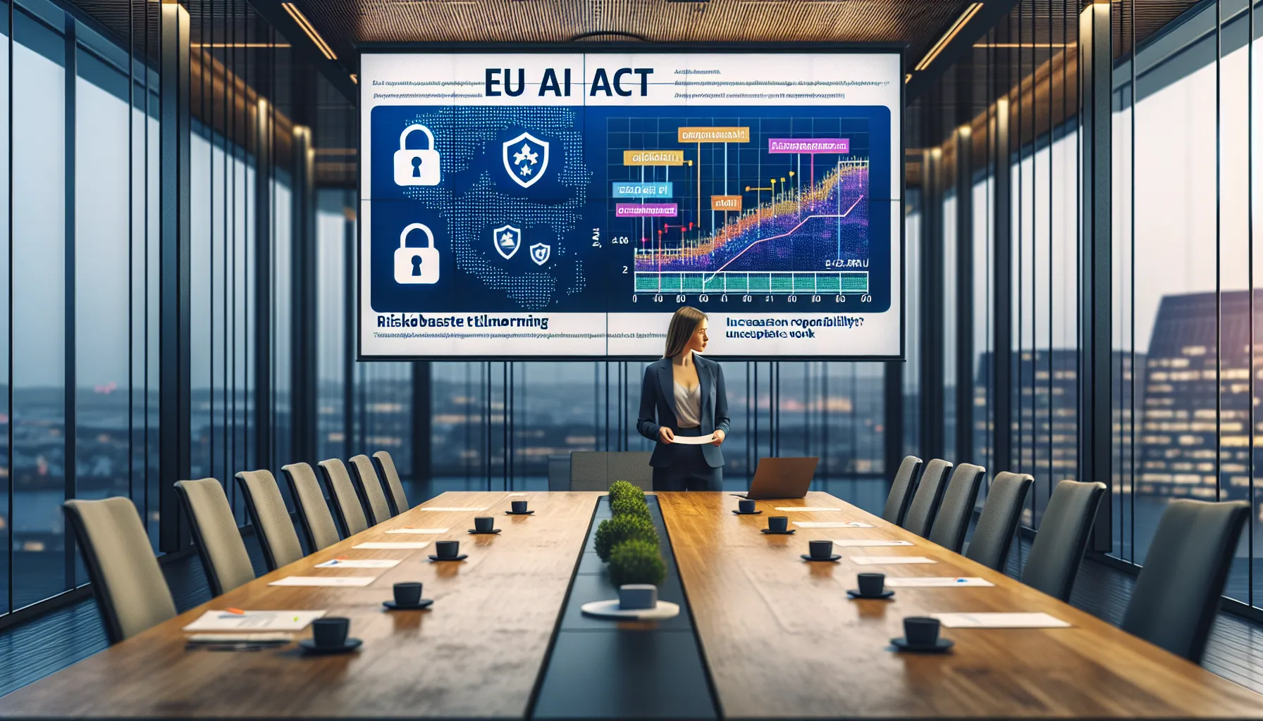 Hvordan eu ai act påvirker norske bedrifter 2 Norwegian office team reviewing eu ai act risk-based ai regulations on a screen.