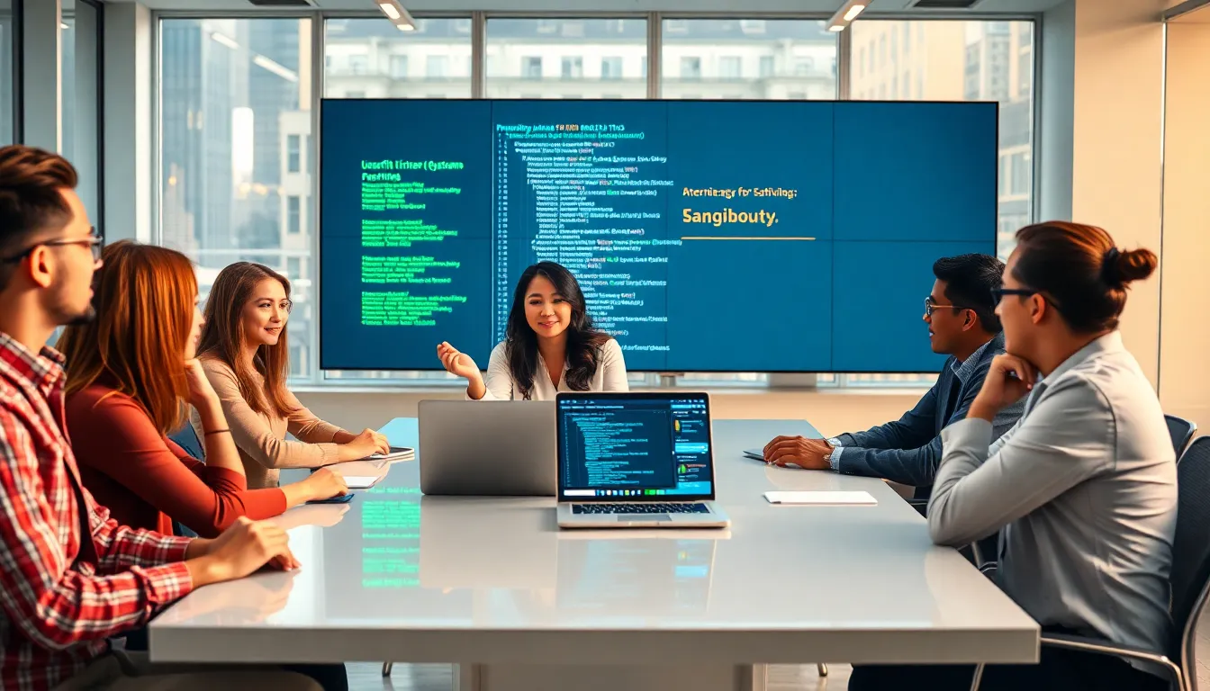 diverse IT team discussing retrofitting legacy systems with Python in a modern office.