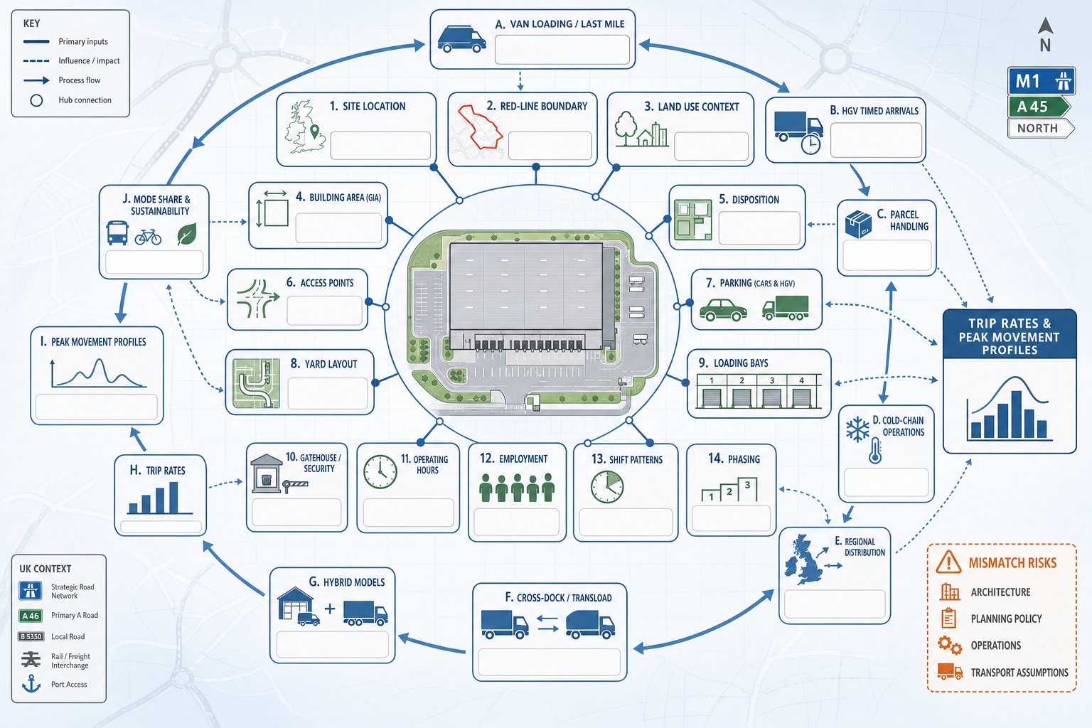 infographic of key early inputs for a logistics transport assessment.