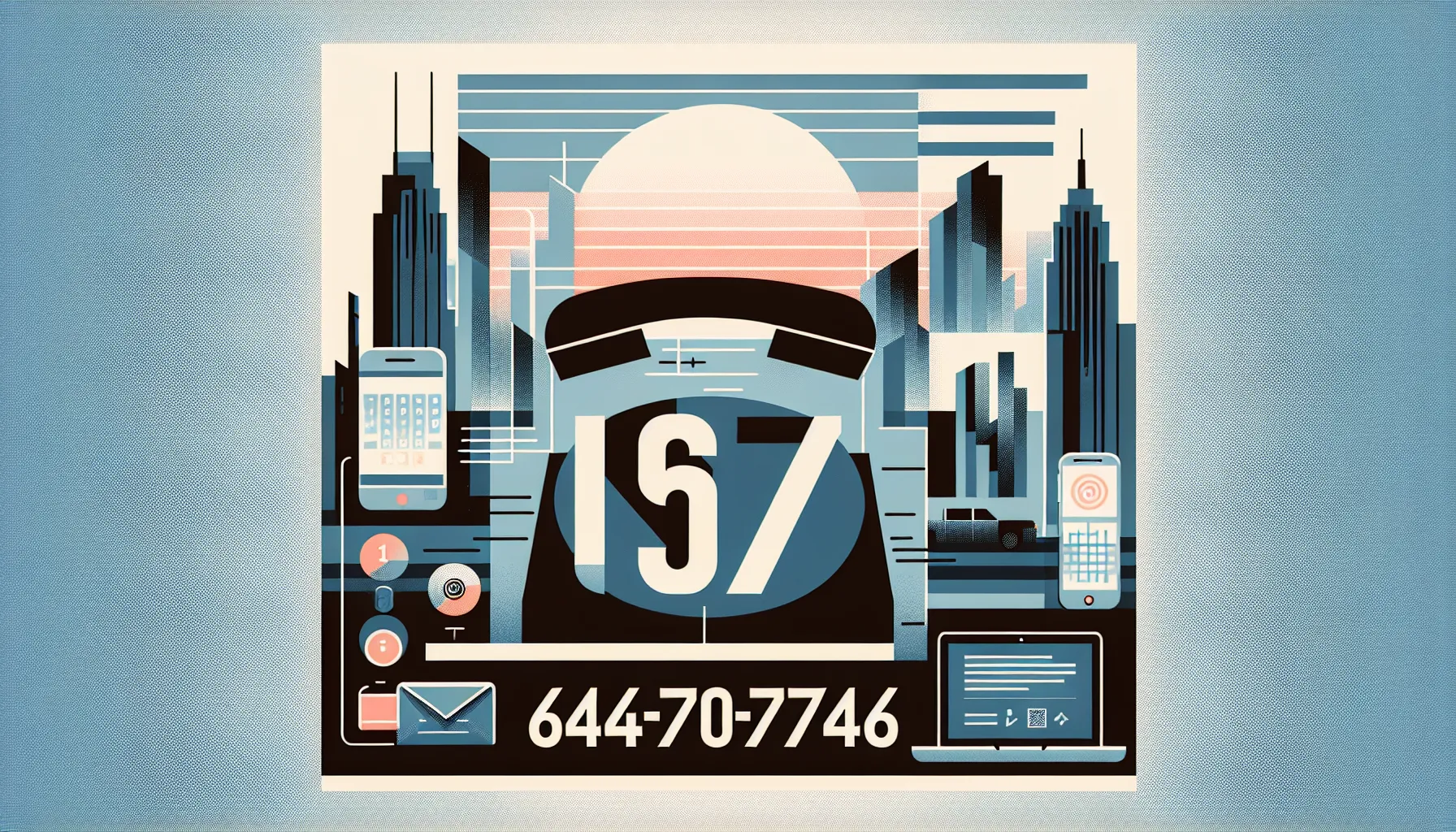 Illustration of phone number format with NYC skyline backdrop.