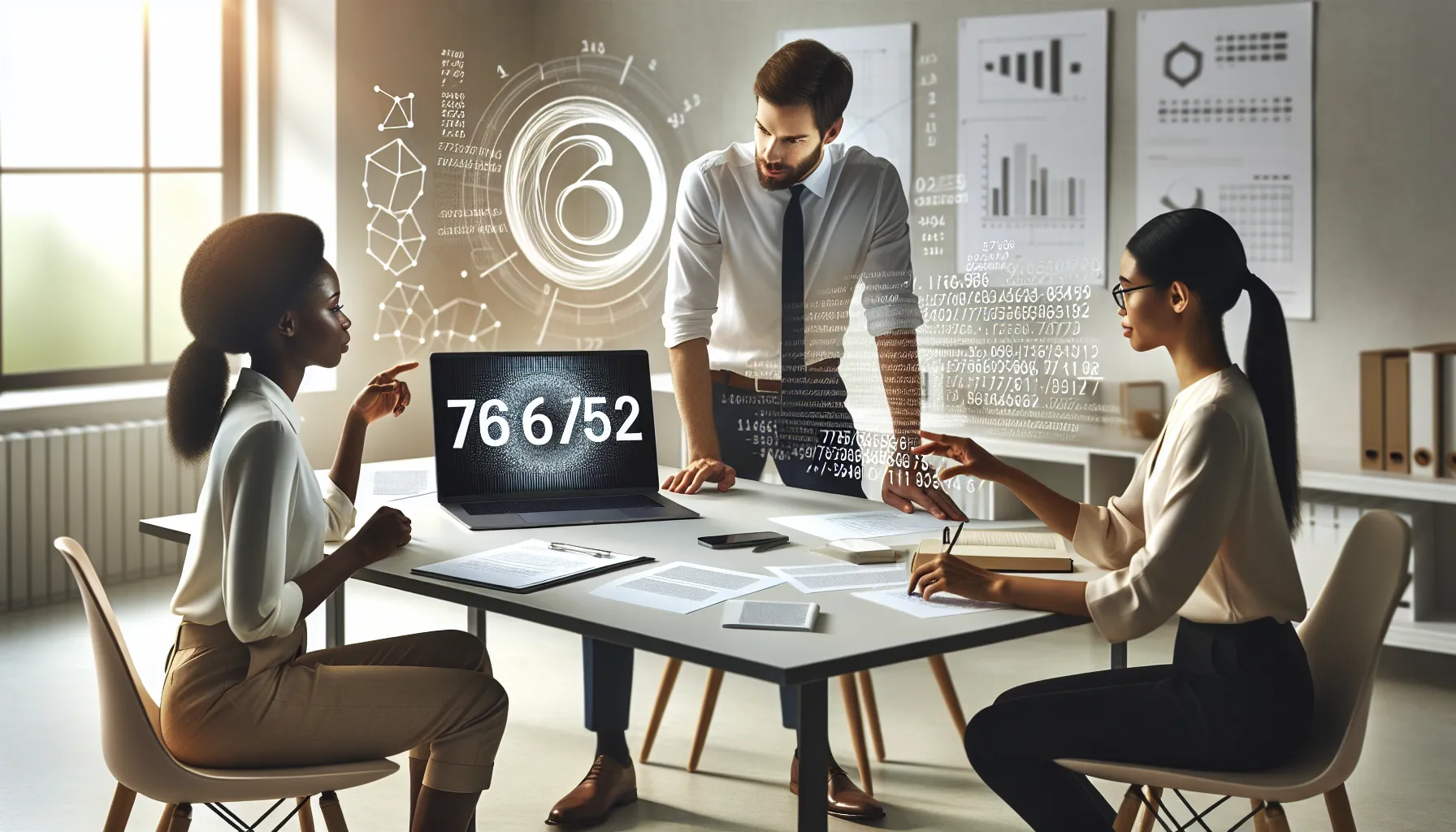 professionals analyzing numerical properties in a modern office setting.