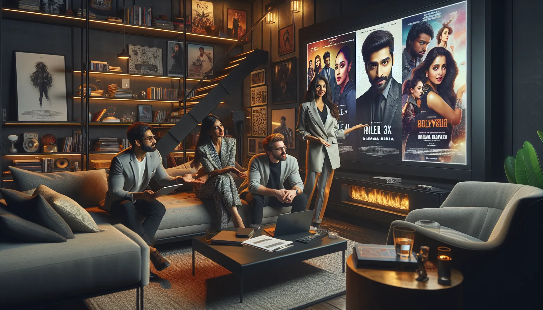 Filmymeet Com: Your Gateway to Bollywood and Beyond 8 diverse group discussing films in a modern home office.