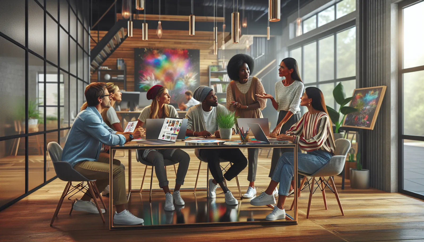 diverse team of creators collaborating in a modern office.