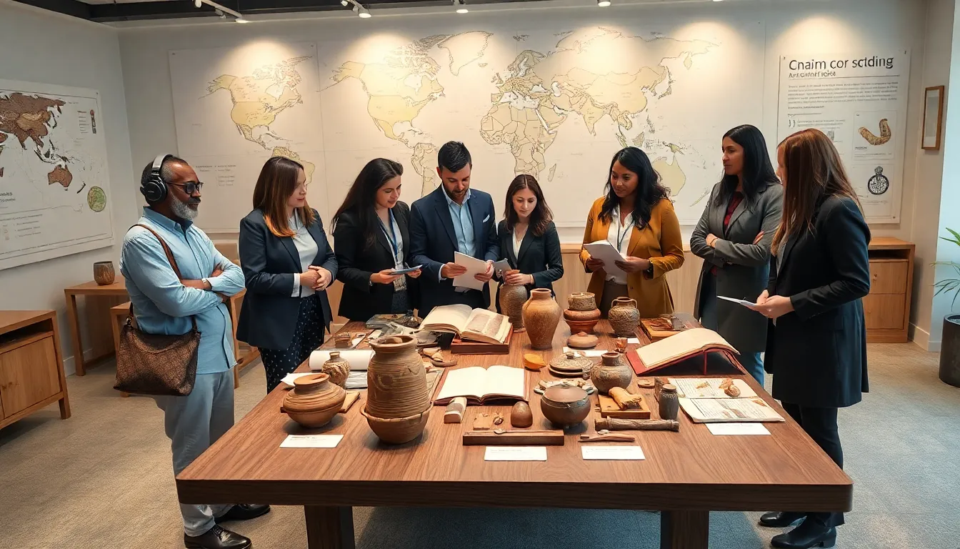 professionals examining historical artifacts related to ιφεμιρίδα.