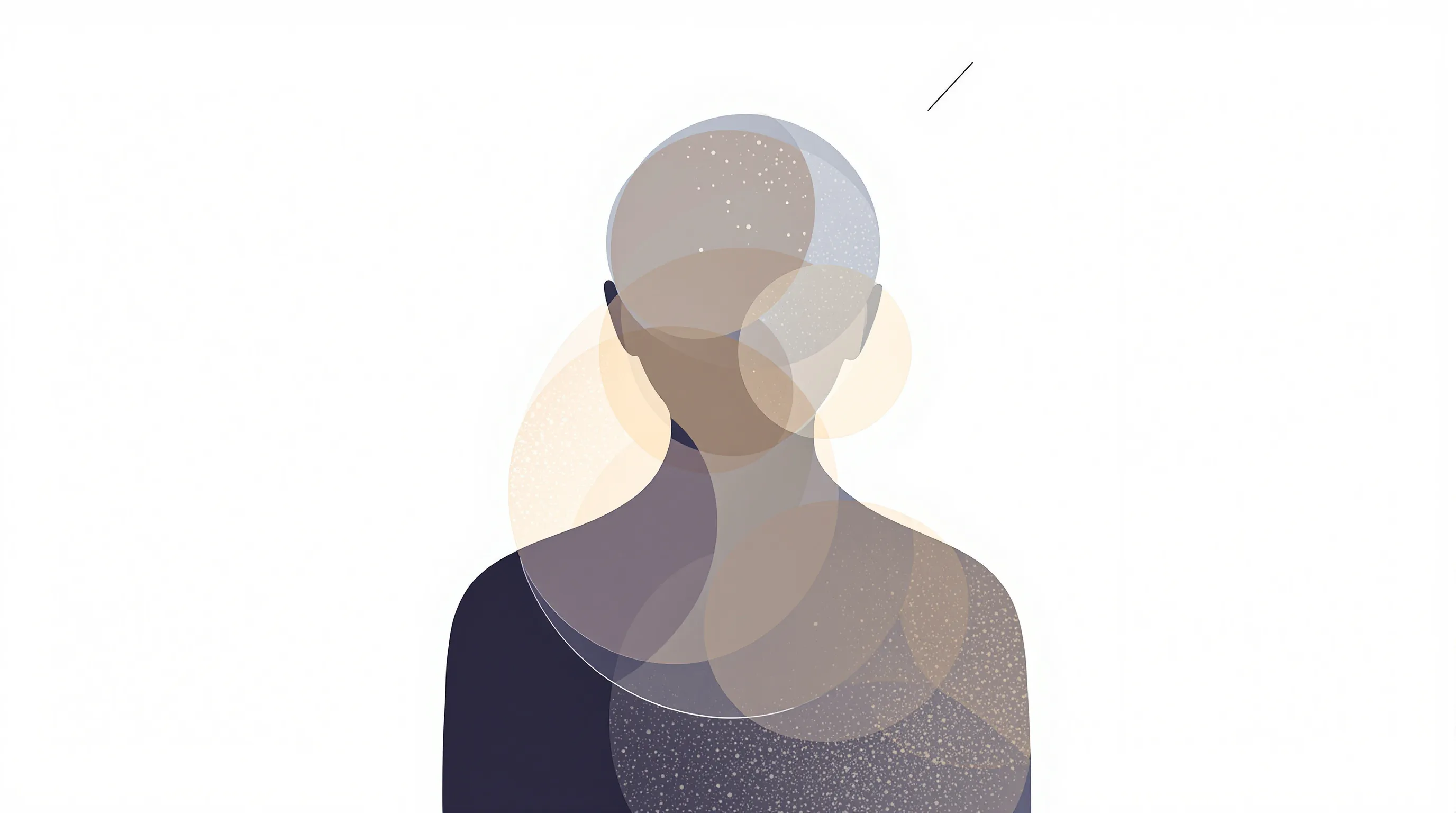 Minimalist human silhouette formed by overlapping geometric shapes on white background.