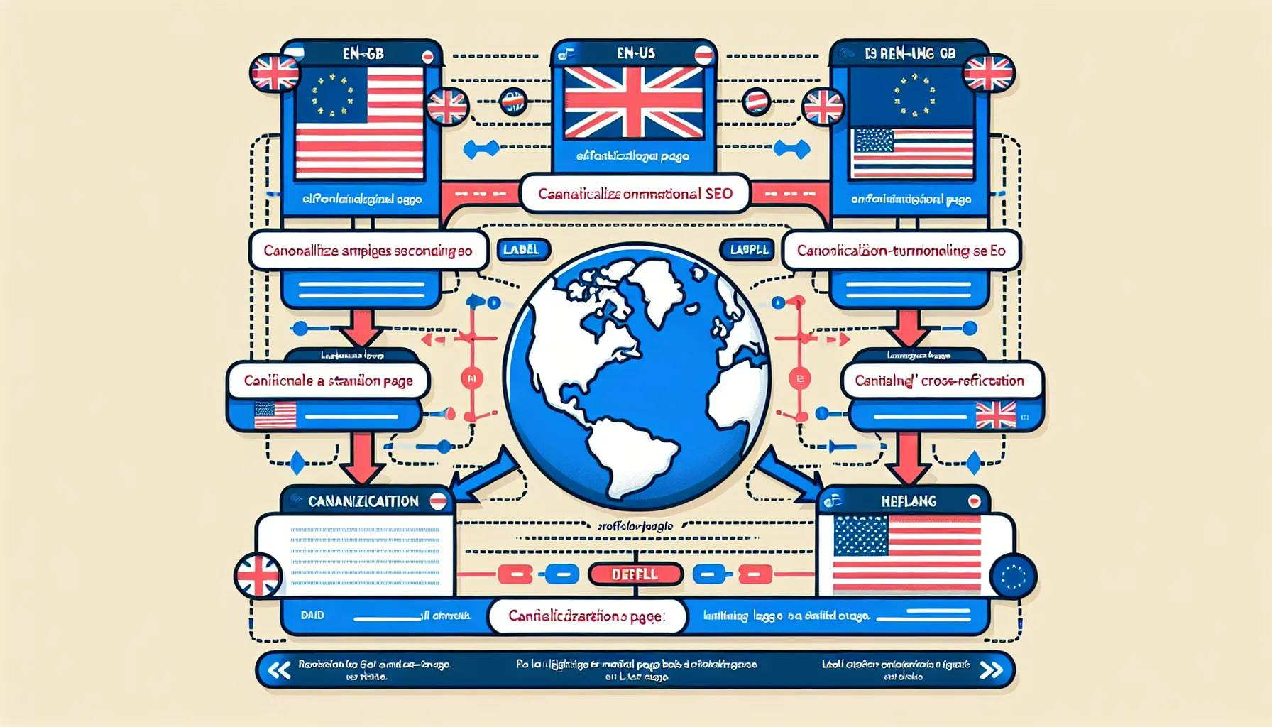 Infographic of UK-focused canonical and hreflang best practices across web setups.