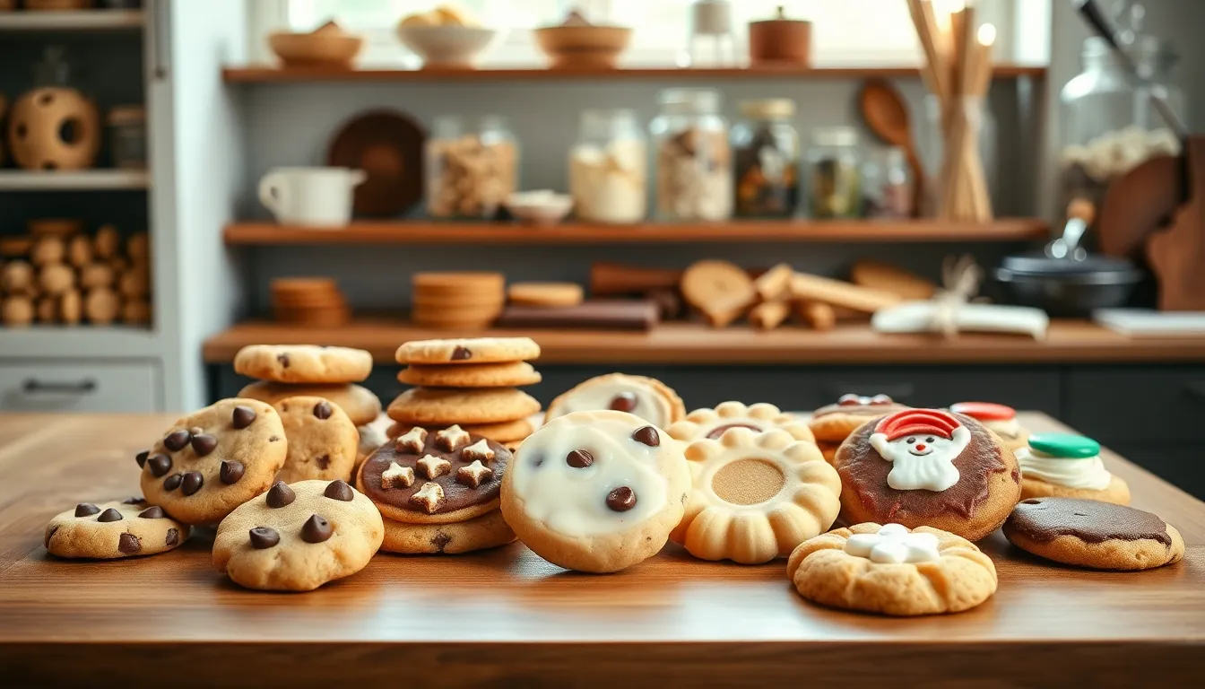 an assortment of Cookiesforlove cookies on a wooden table.