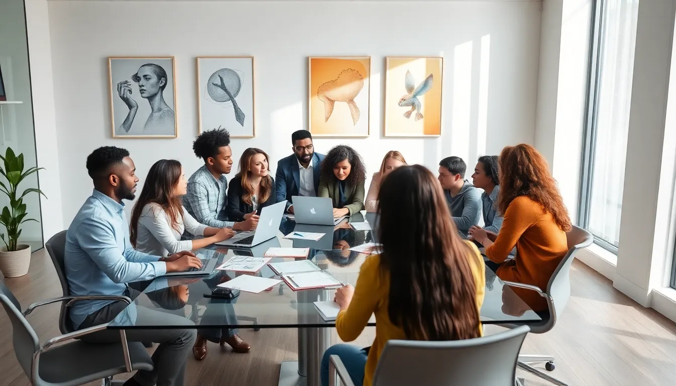 diverse team collaborating in a modern office environment.
