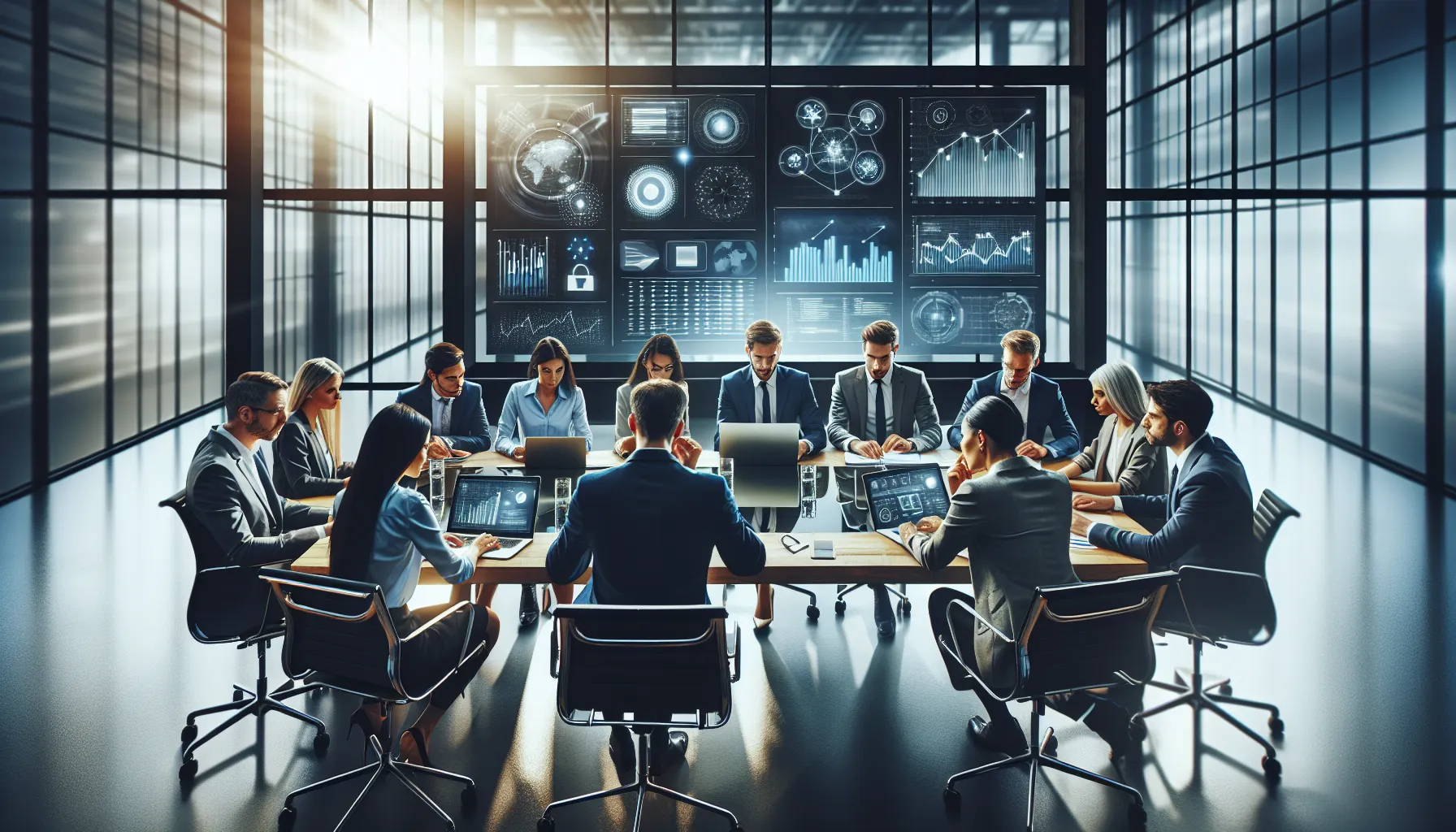diverse professionals collaborating in a modern office setting.