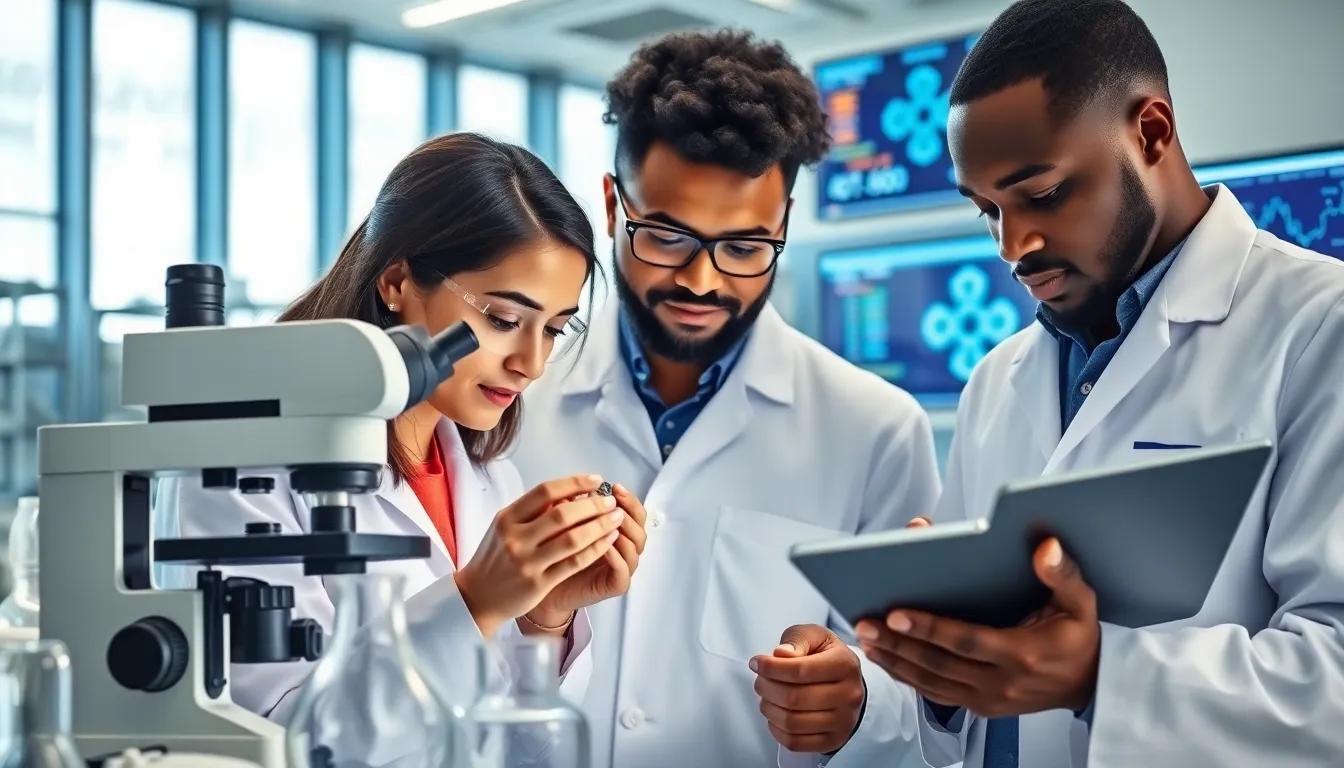 diverse researchers analyzing Nd4776Fa in a modern lab setting.