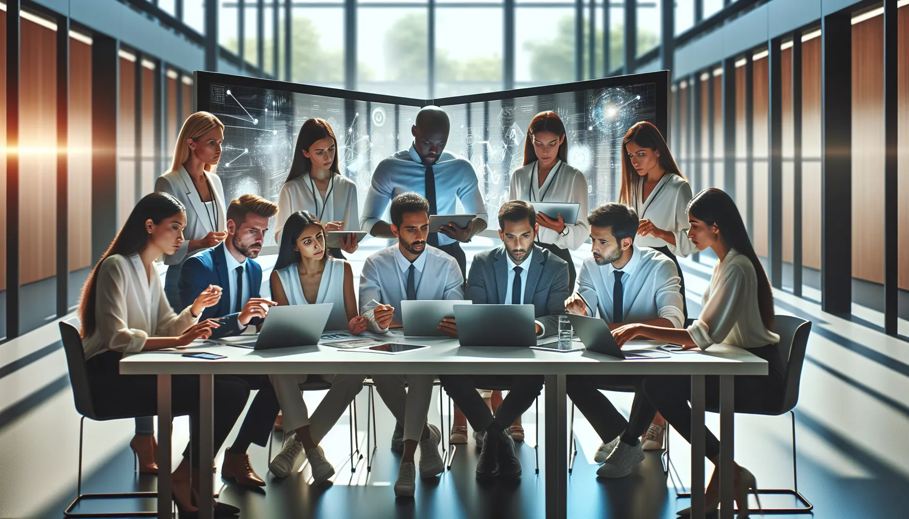 diverse professionals collaborating in a modern office setting.