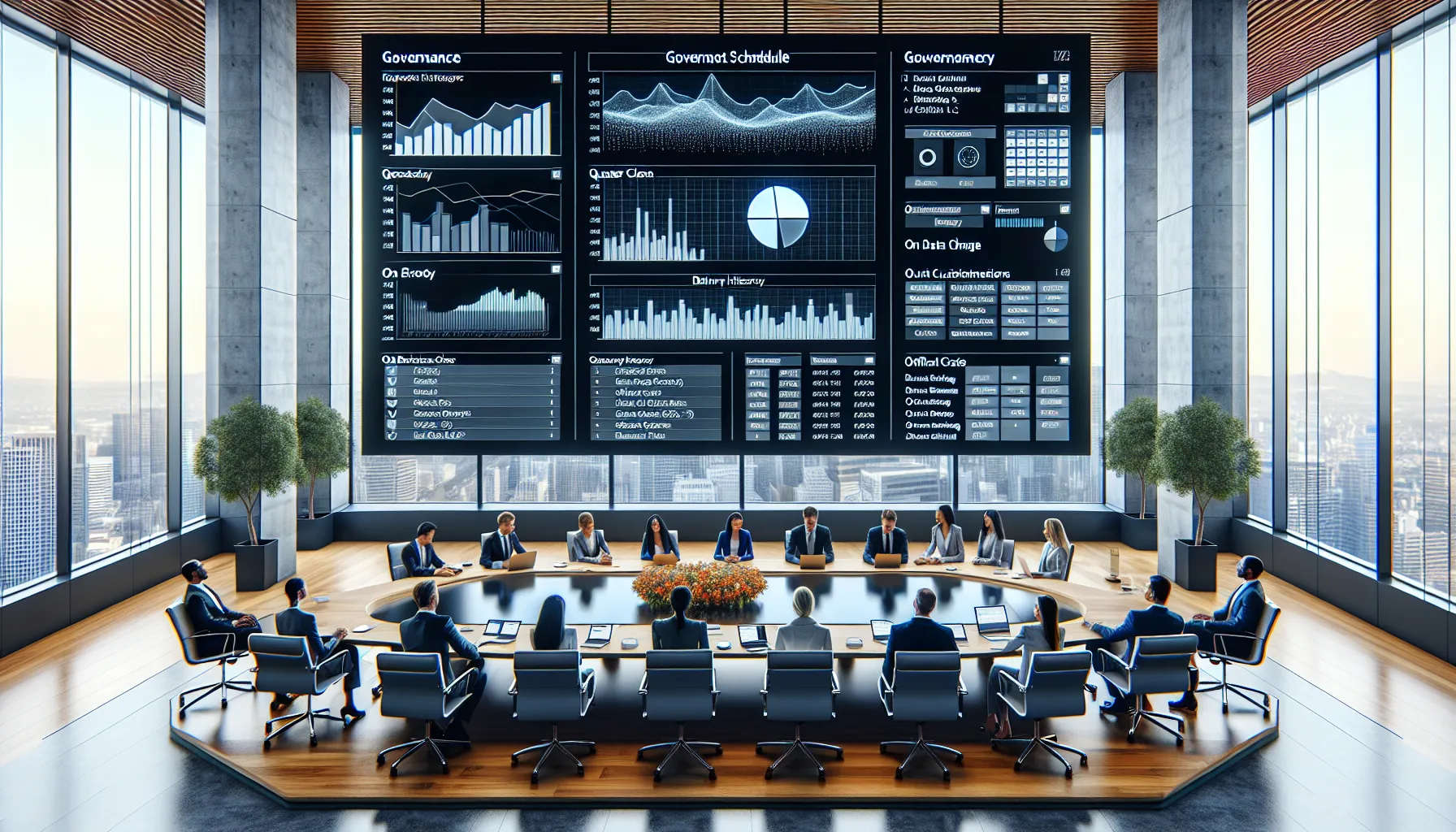 Analytics team reviews advanced Tableau report scheduling and governance in a modern office.