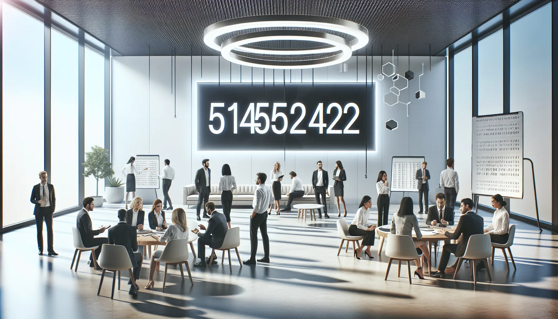 diverse team discussing the significance of a symbolic number in a modern office.