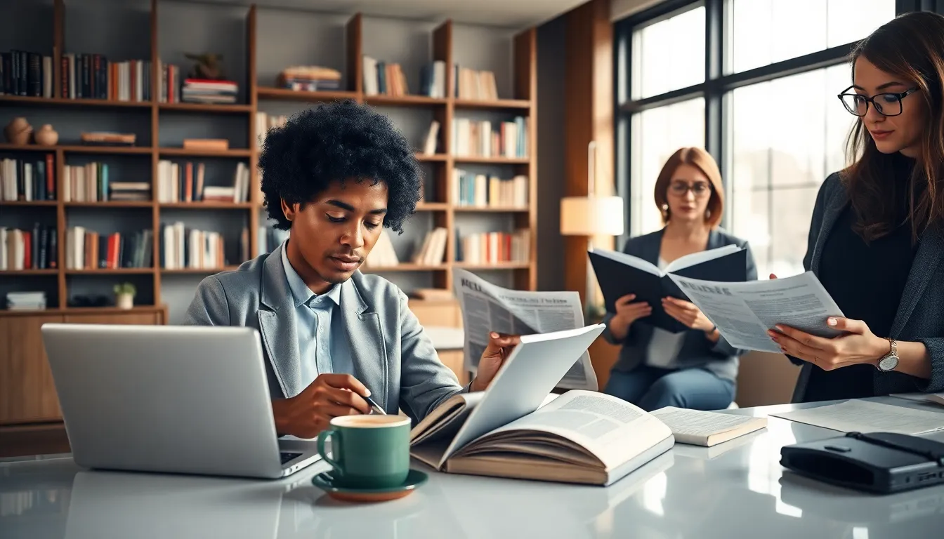 diverse writers collaborating in a modern editorial office.
