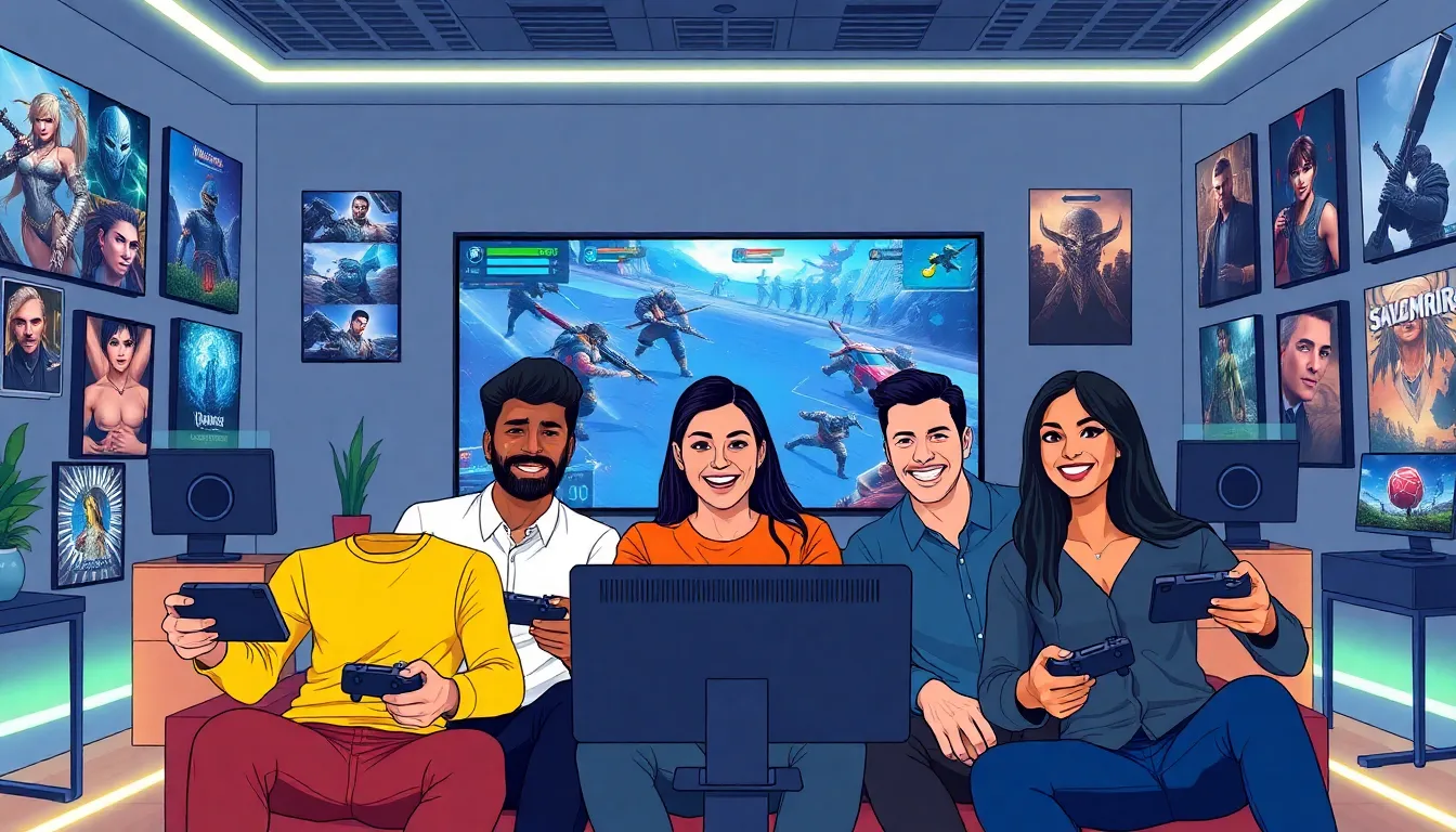 diverse gamers engaged in an interactive gaming session.