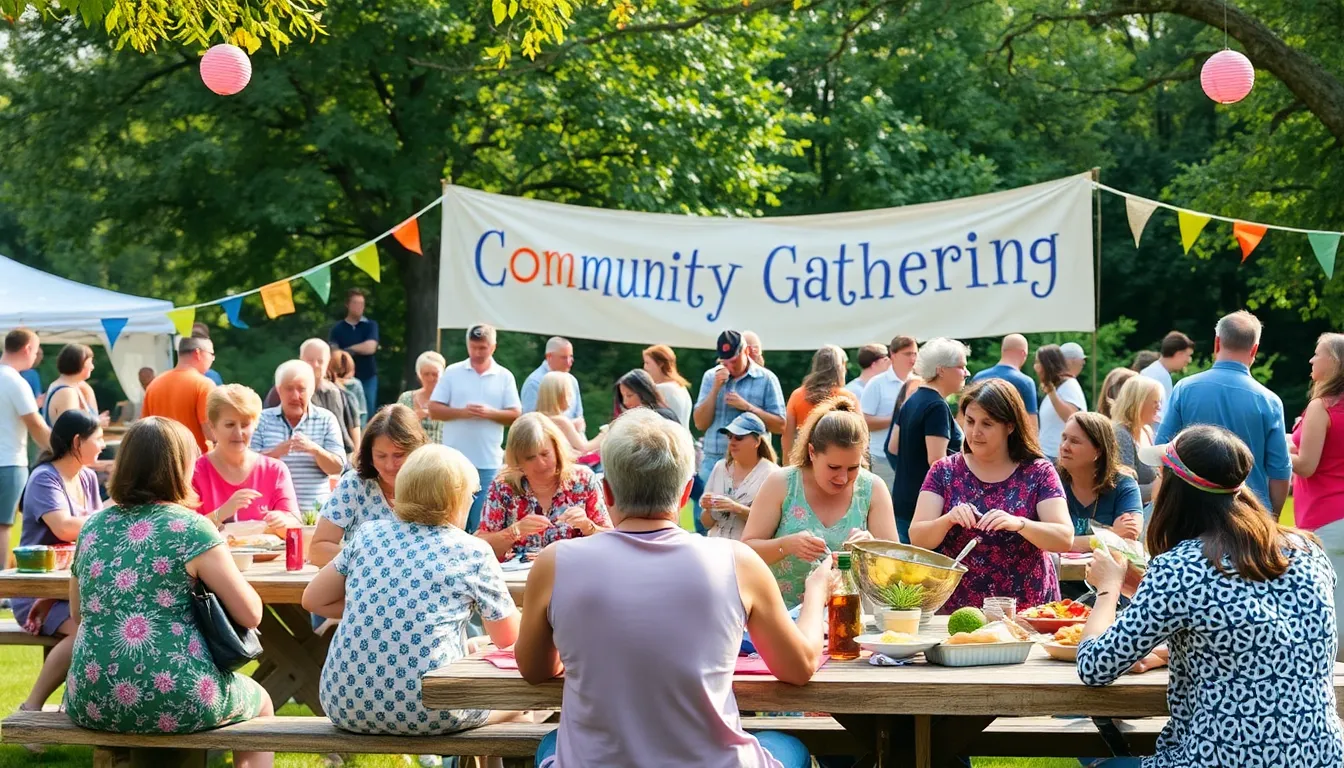 A diverse community gathering enjoying creative activities outdoors.