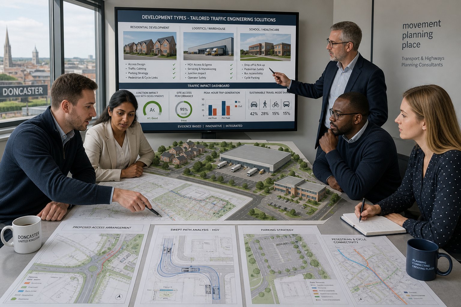 Traffic engineer reviewing residential, logistics, and community development transport plans.
