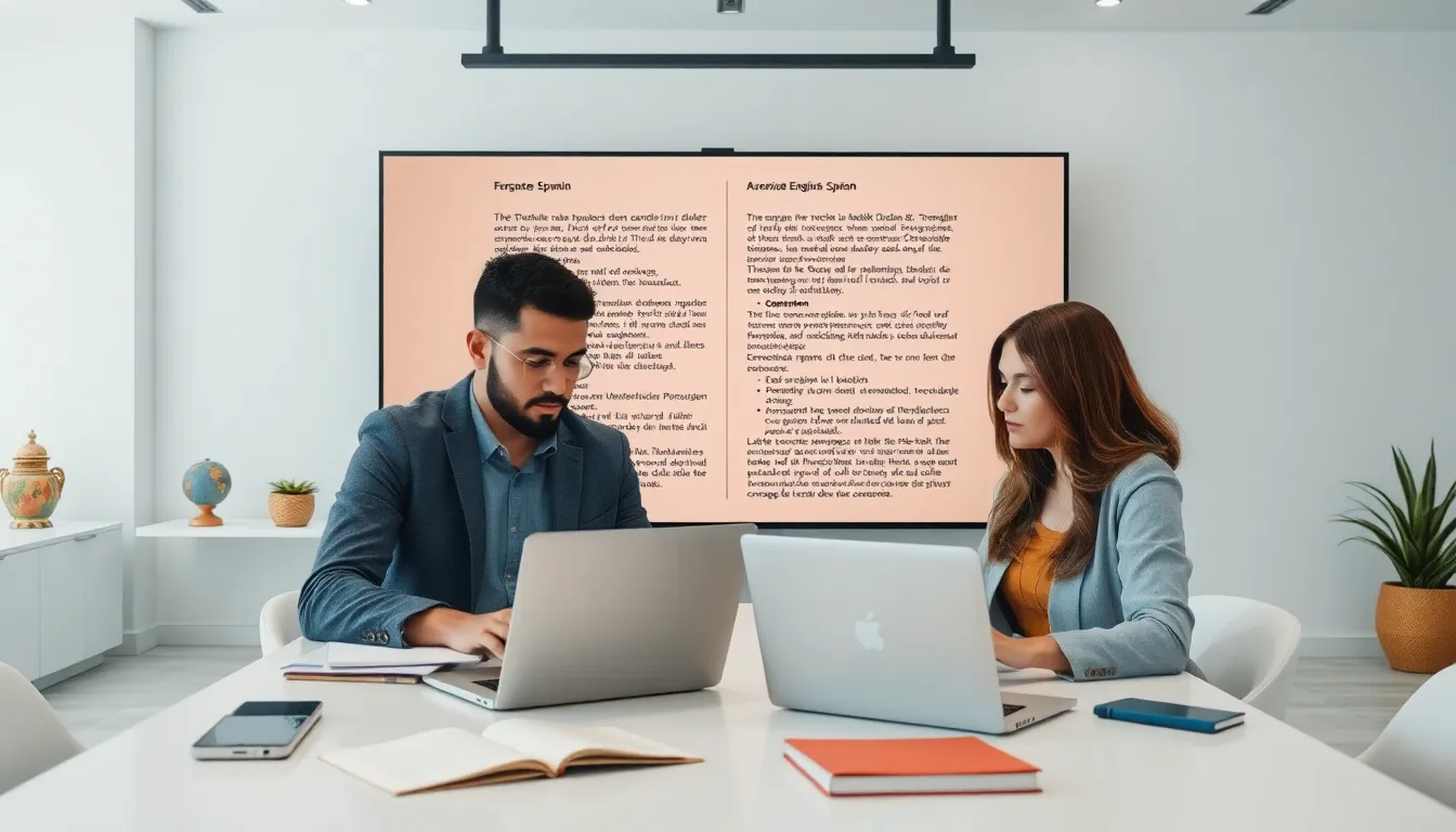 translator working on language conversion in a modern office.
