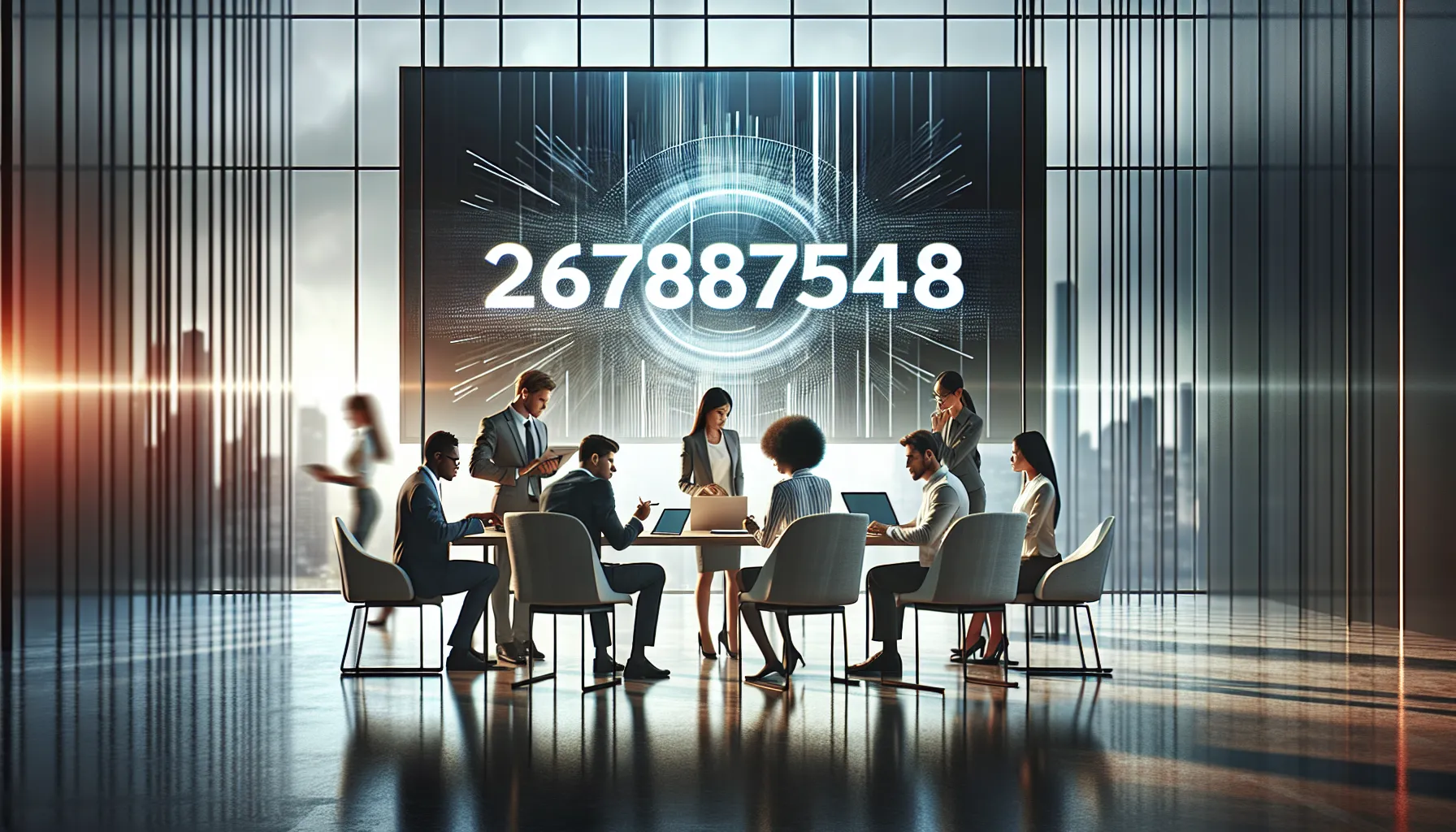 professionals discussing the significance of the number 2677872548 in an office.