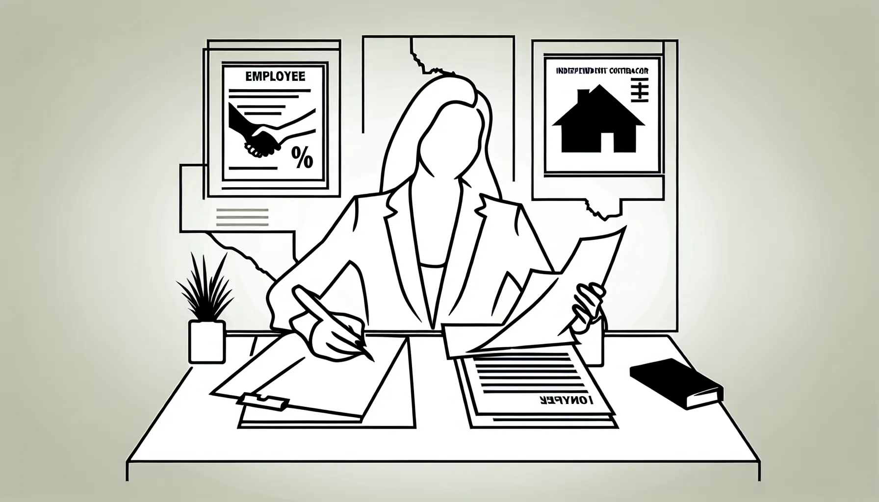 Veterinarian at desk comparing employee, contractor, and owner contract documents off South Dakota Veterinary Contract Review.