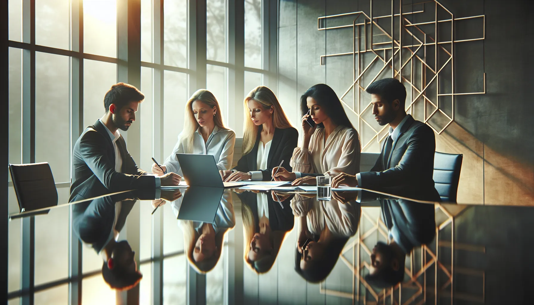 diverse professionals collaborating in a modern office setting.