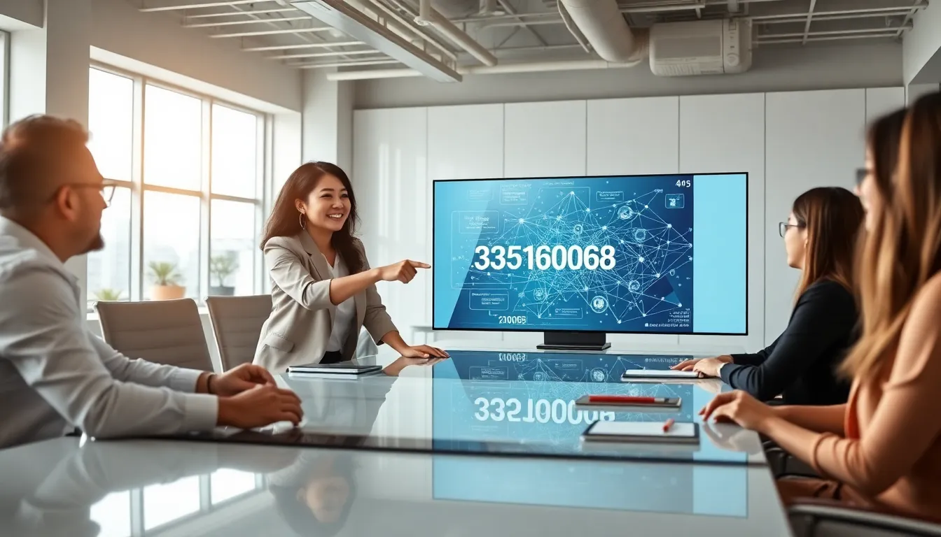 diverse professionals discussing data in a modern office.