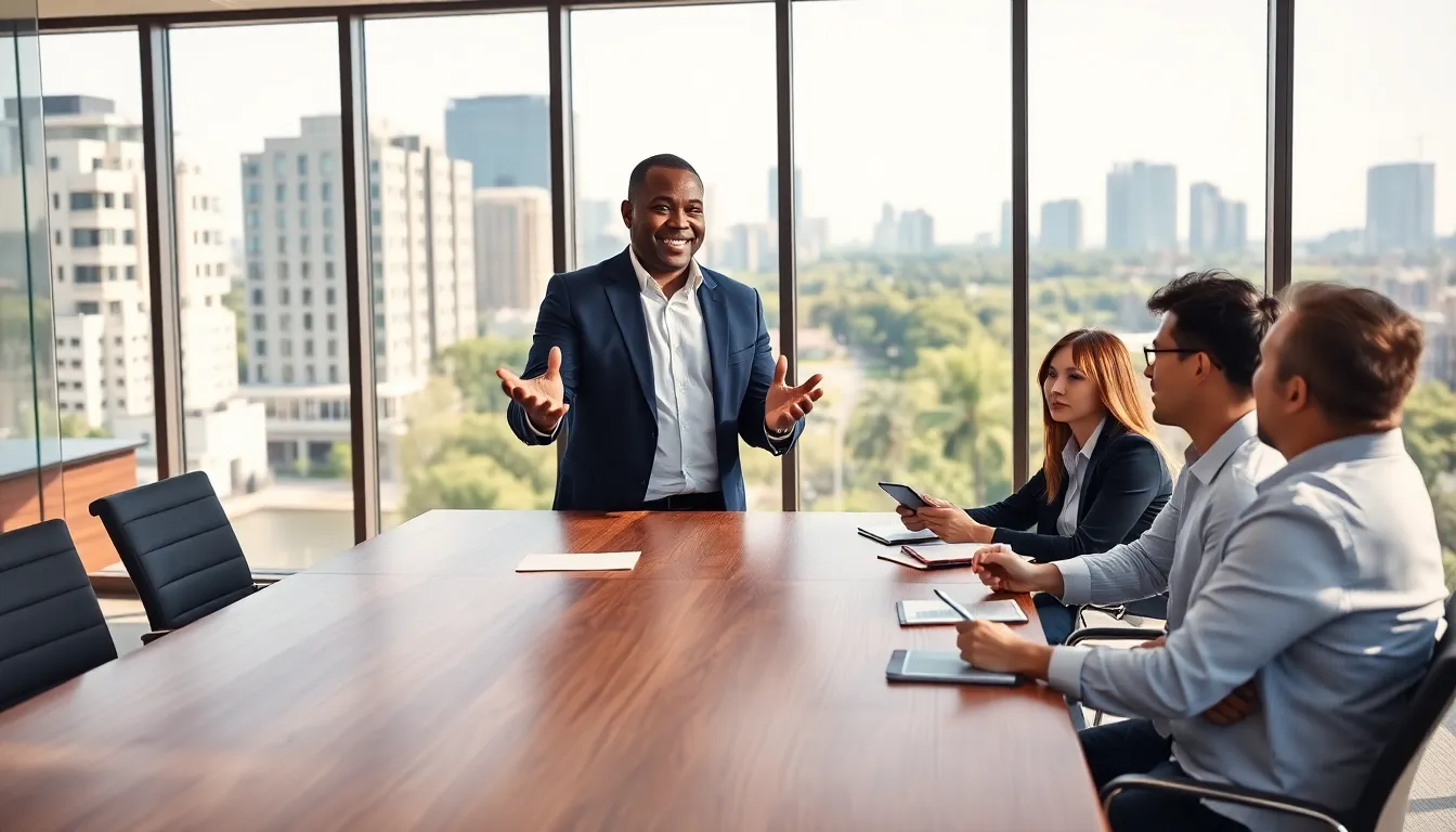 Timothy Williams presenting real estate strategies in a modern office.