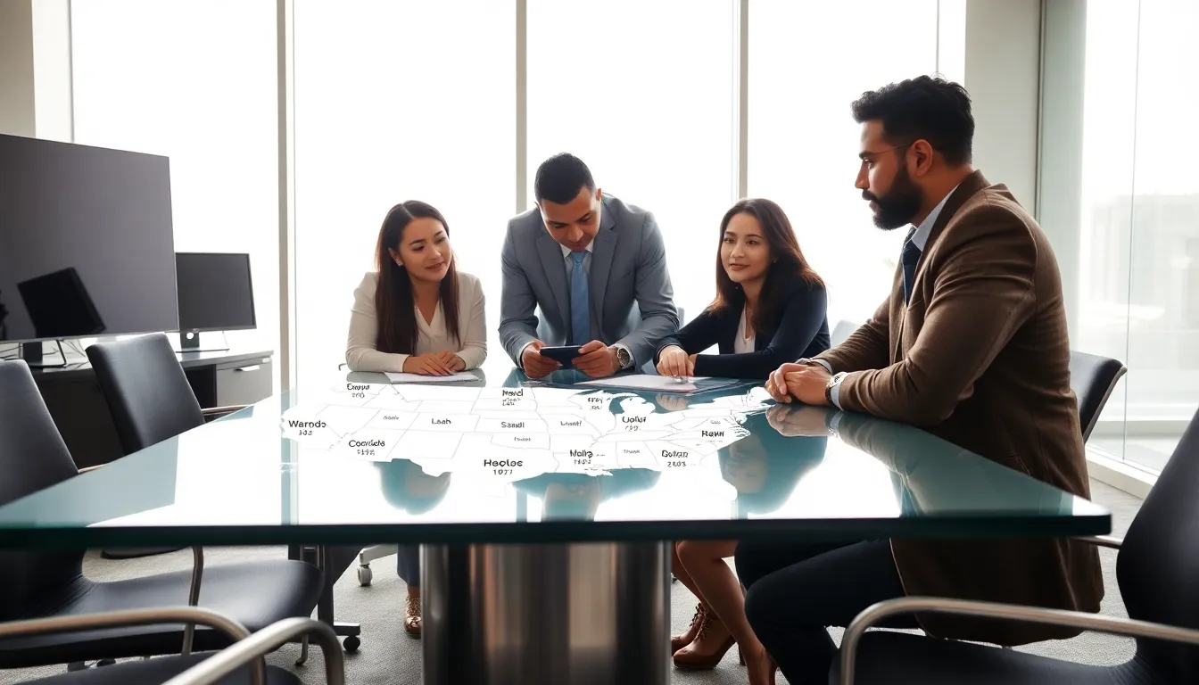 diverse team discussing area codes in a modern office setting.