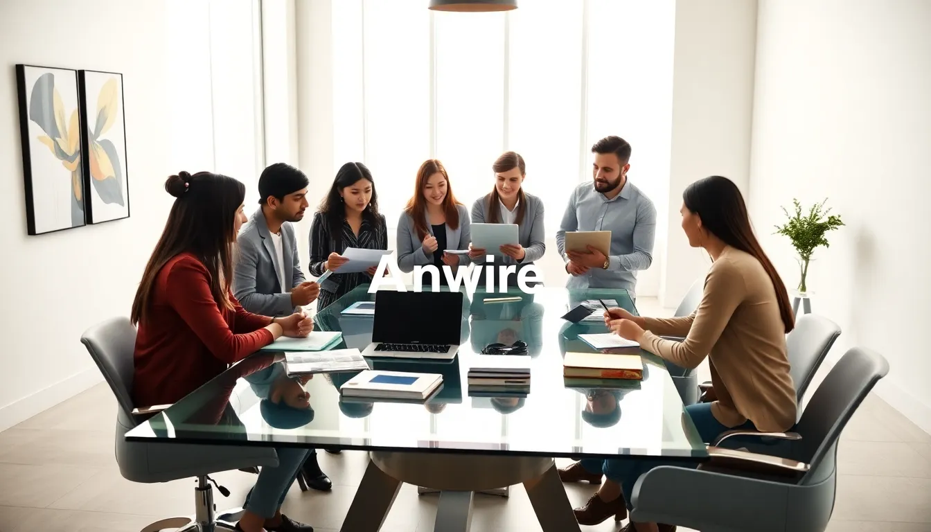 diverse team collaborating in a modern office.