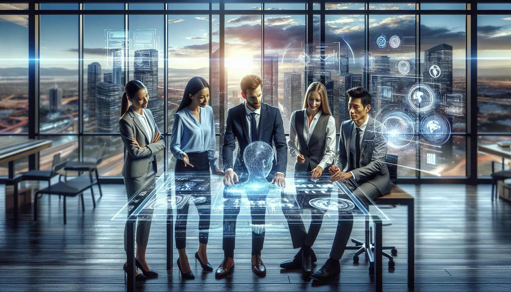 diverse team discussing future trends in a modern office.