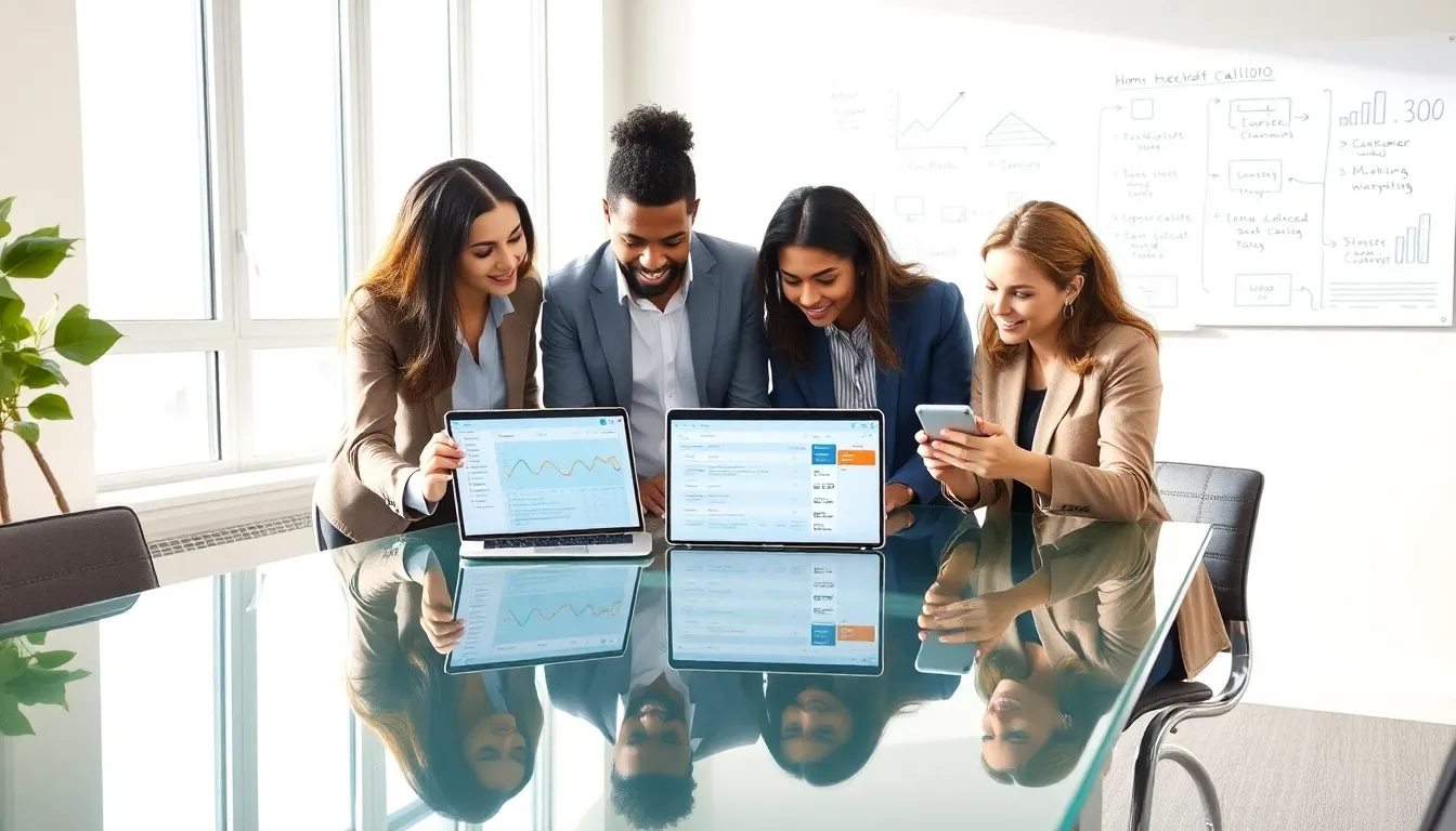 diverse team discussing customer service strategies in a modern office.