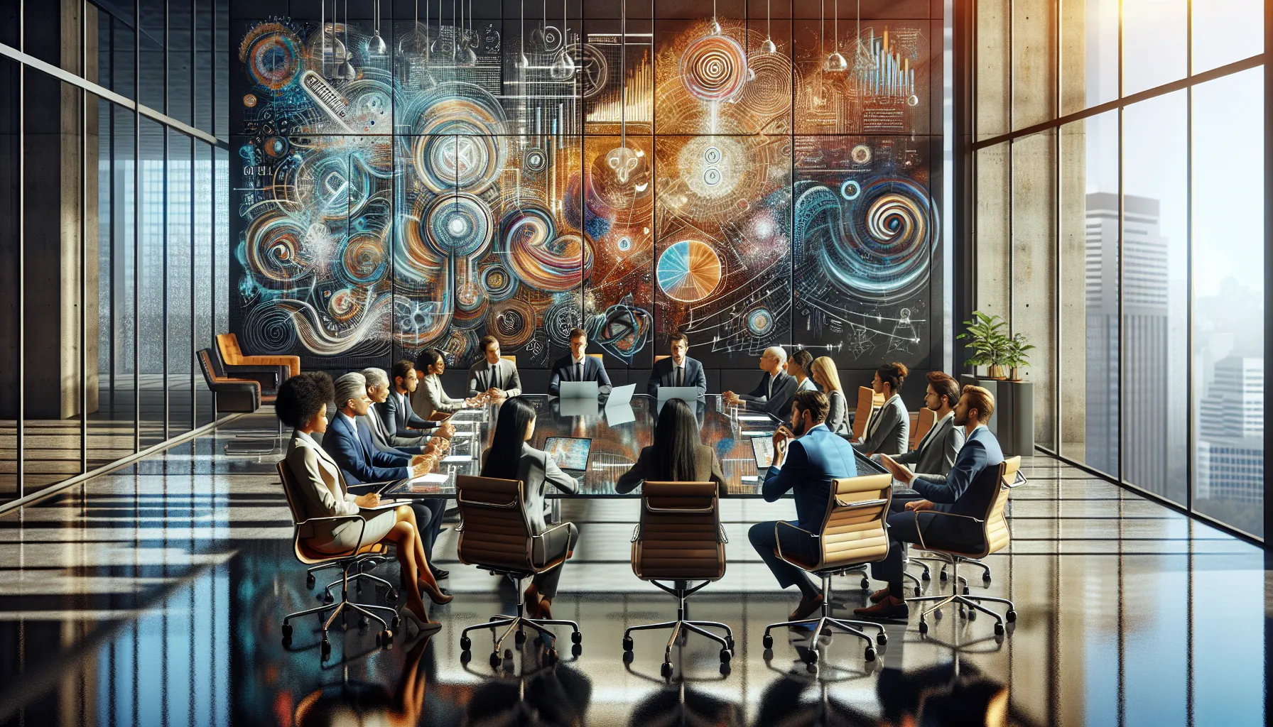 diverse team discussing concepts in a modern office.