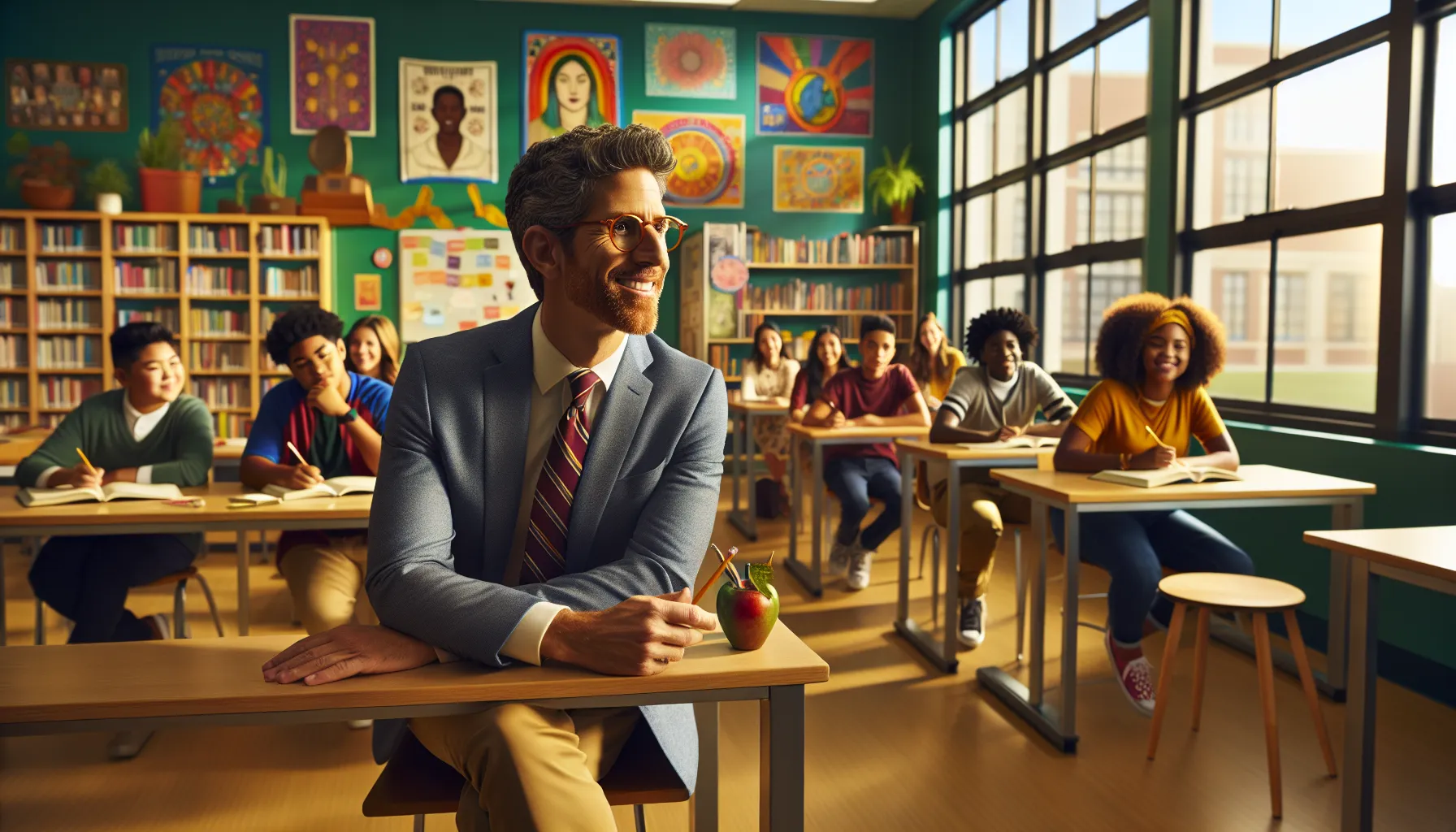 Calsikifle Weniomar engaging with students in a modern classroom.