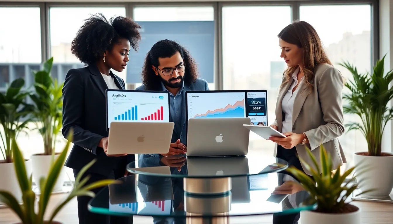 diverse professionals collaborating in a modern office setting.
