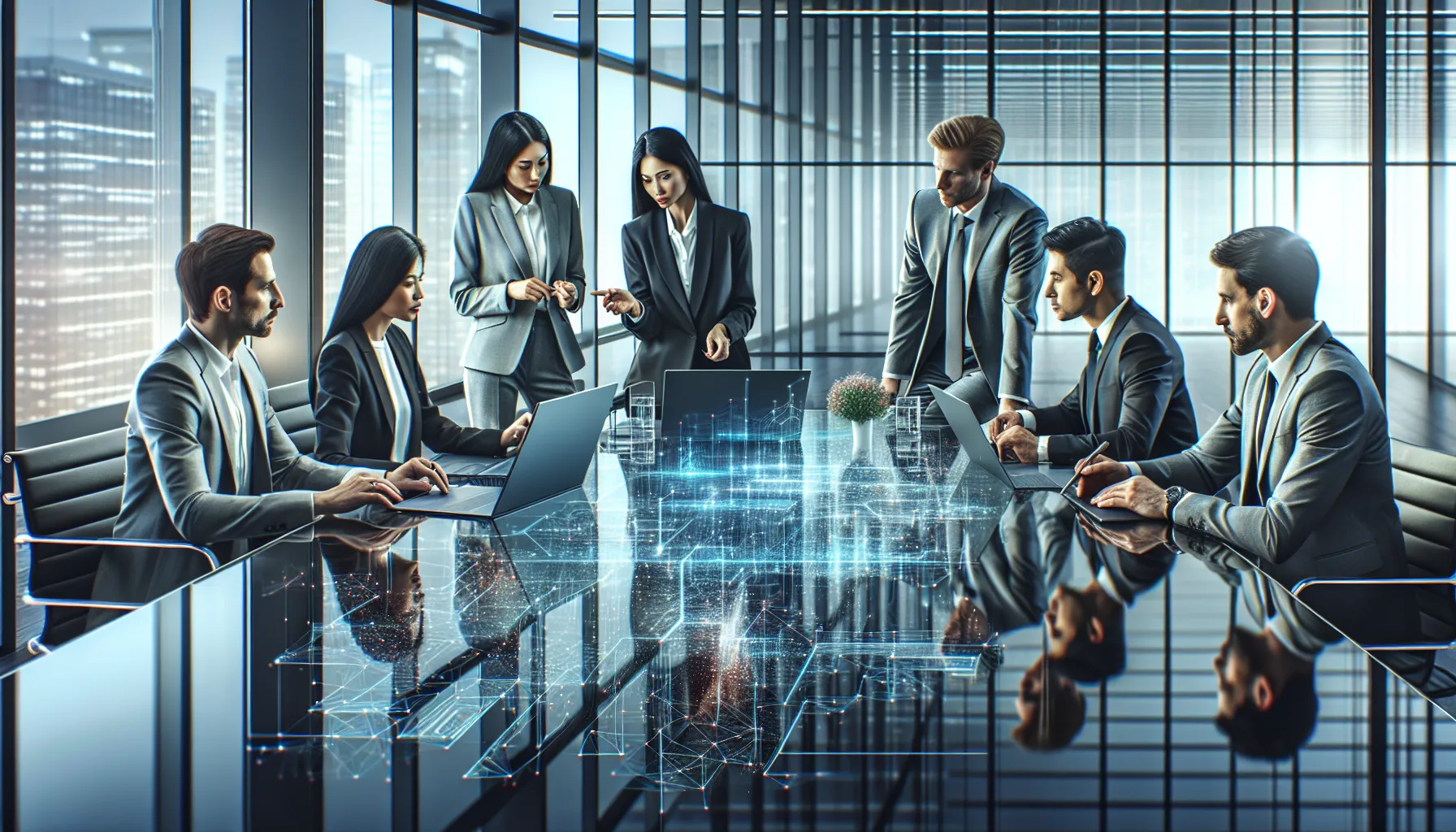 diverse team collaborating in a modern office on enterprise operations.