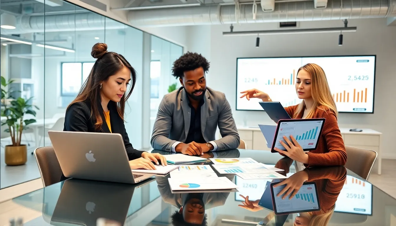 diverse professionals collaborating in a modern office for bookkeeping.