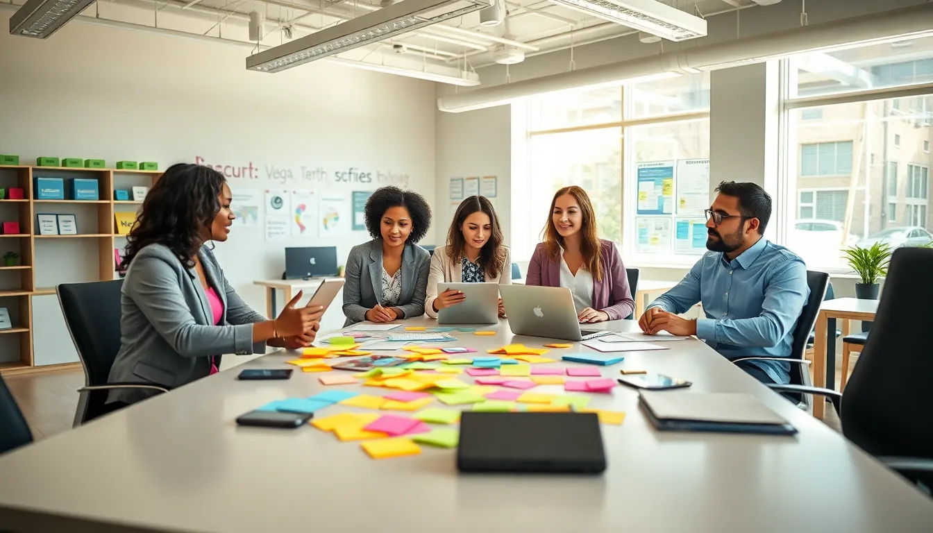 diverse team collaborating in a modern educational workspace.