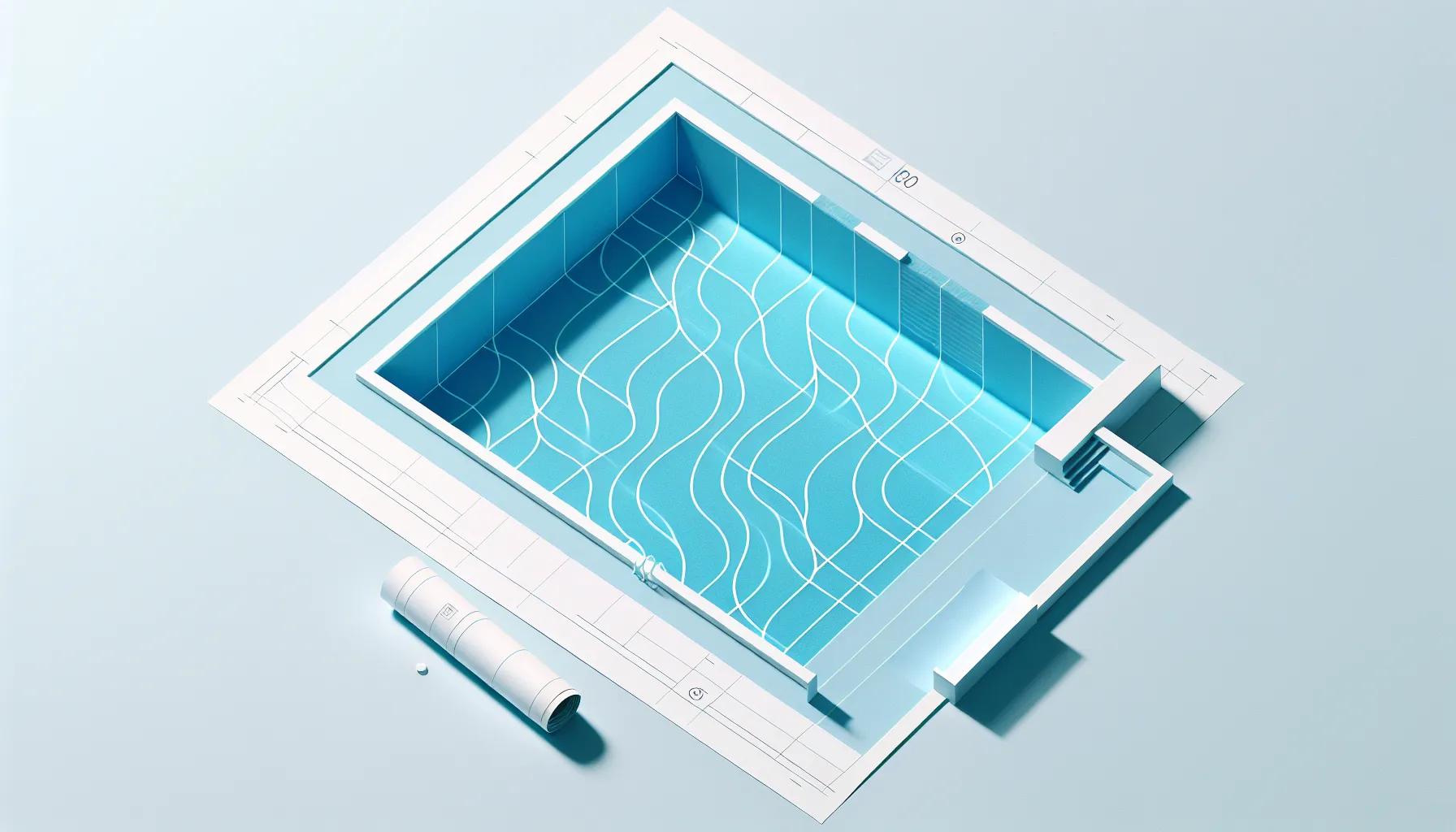 Rectangular swimming pool blueprint with measurement indicators