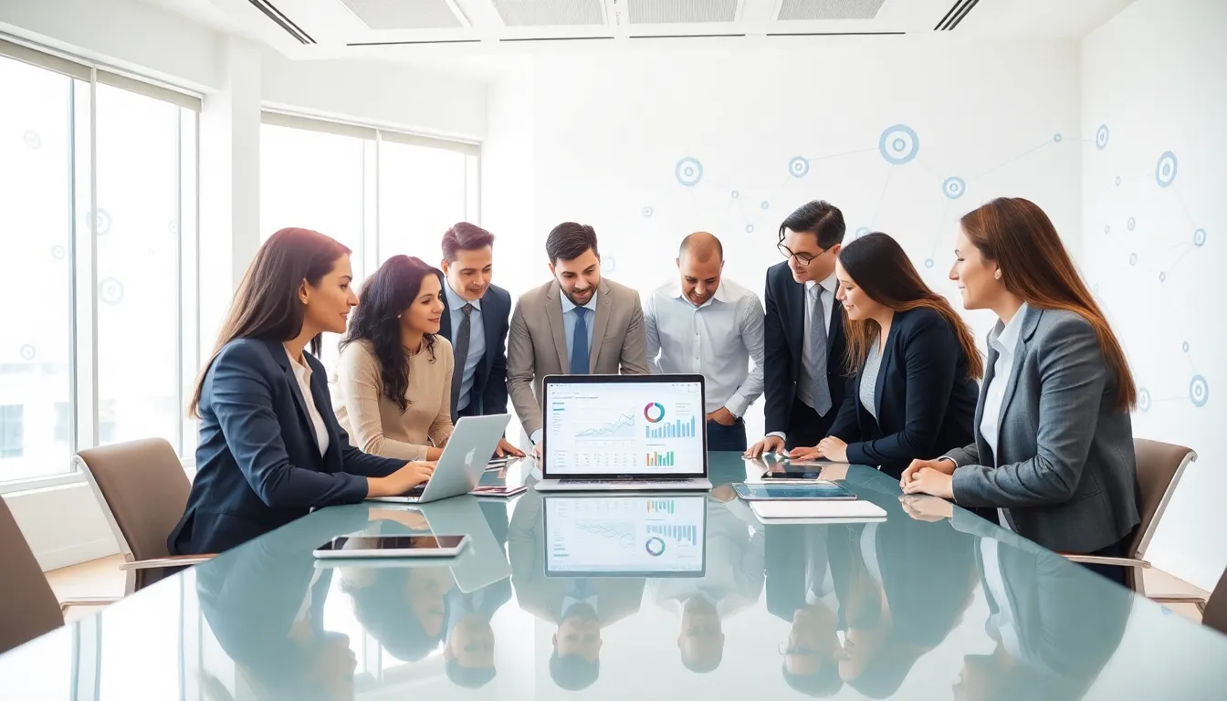 team discussing enterprise resource planning in a modern office.