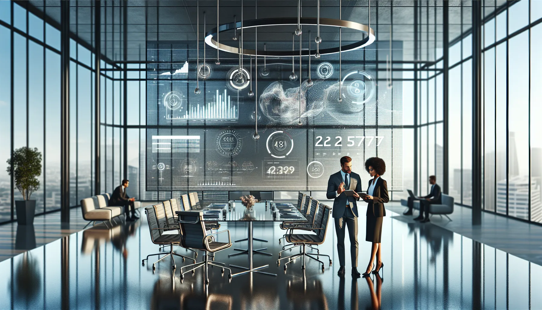 professionals analyzing data in a modern office setting.