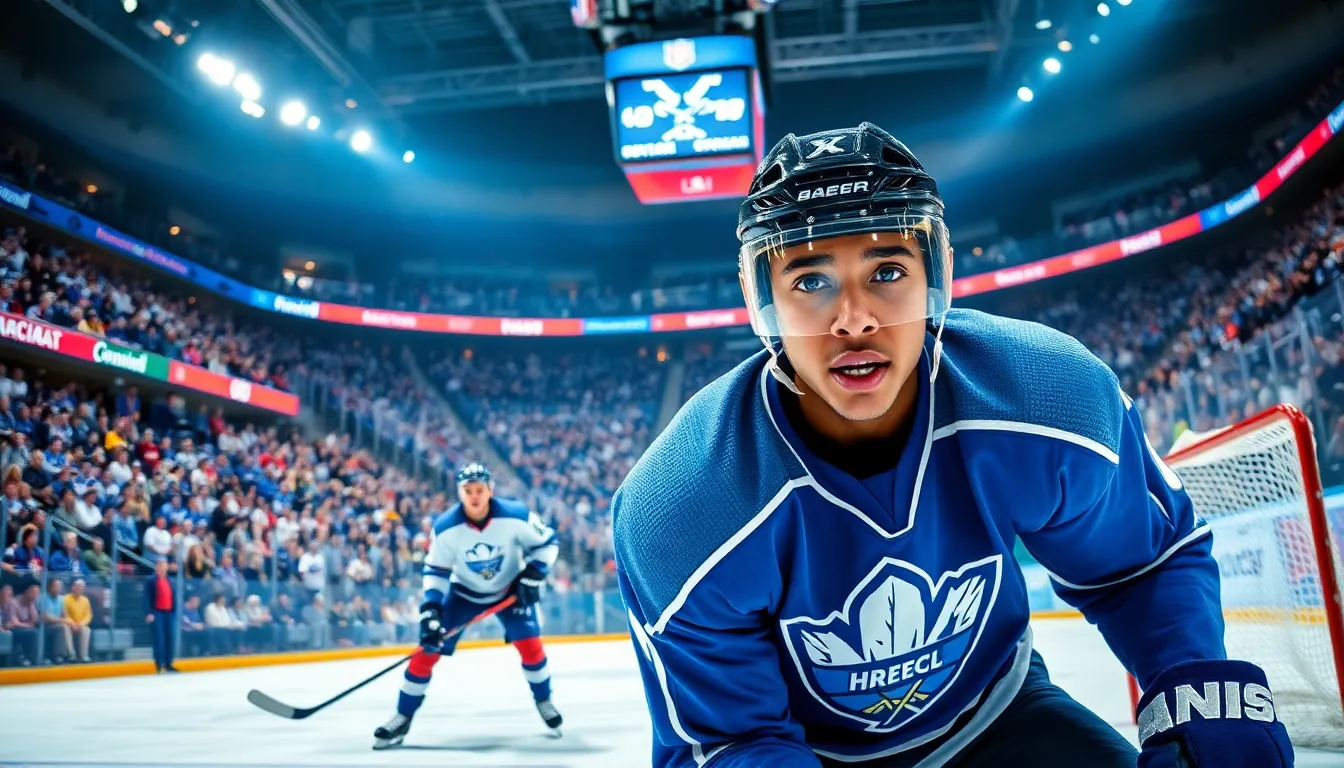 a young hockey player in action during a competitive NHL game.