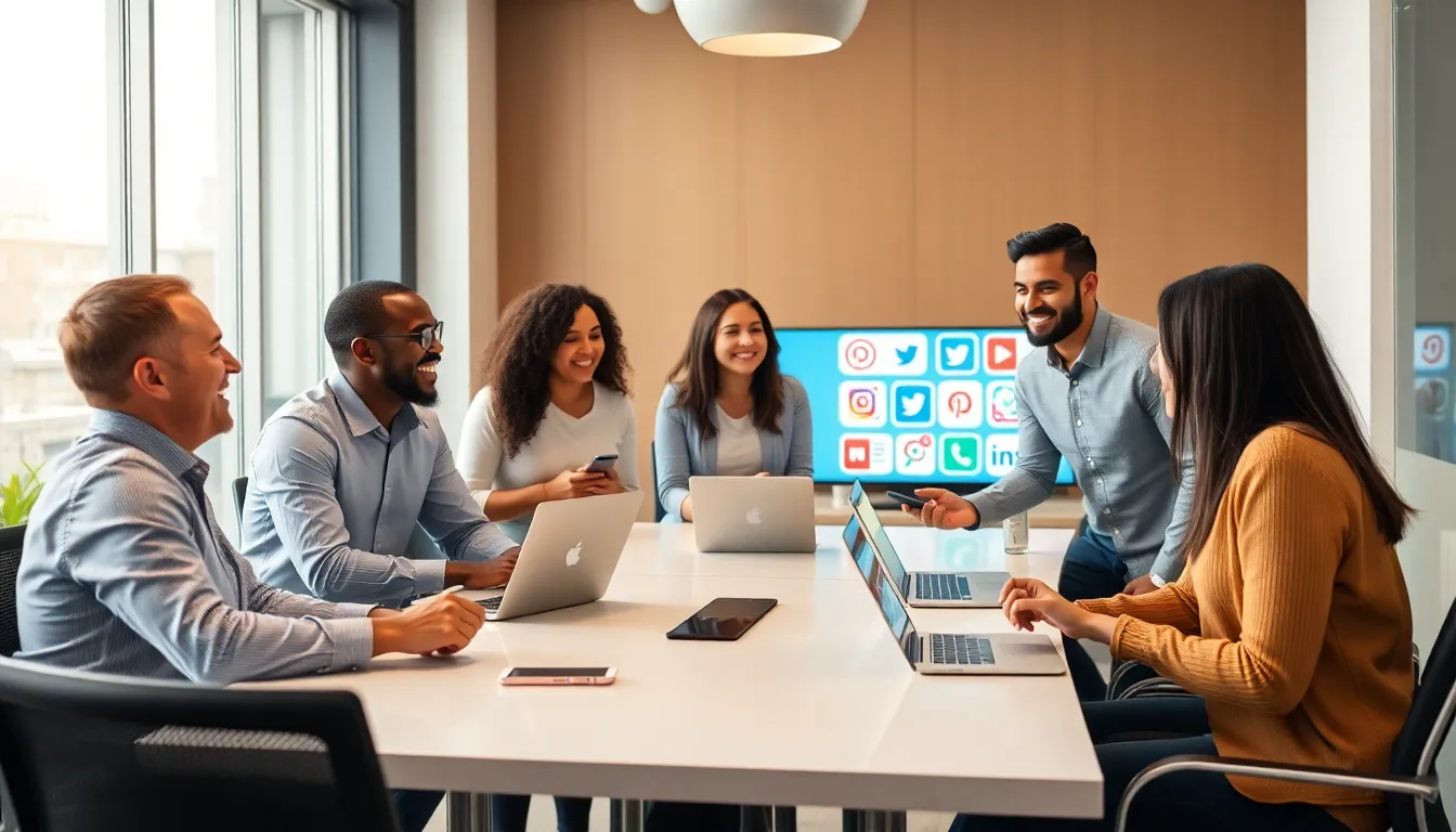 diverse team collaborating in a modern office setting.