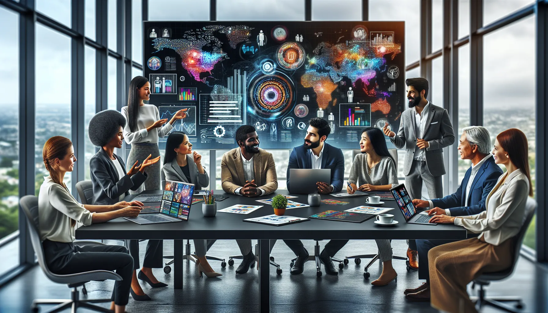 diverse professionals discussing ideas in a modern office.