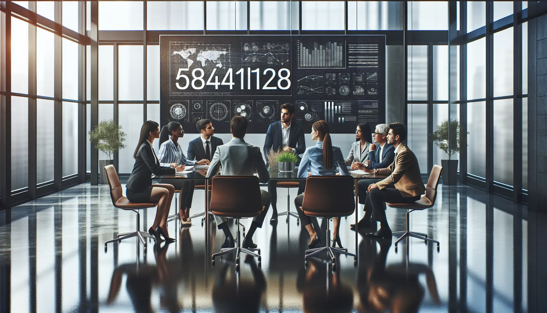 professionals discussing in a modern office about the number 5854416128.