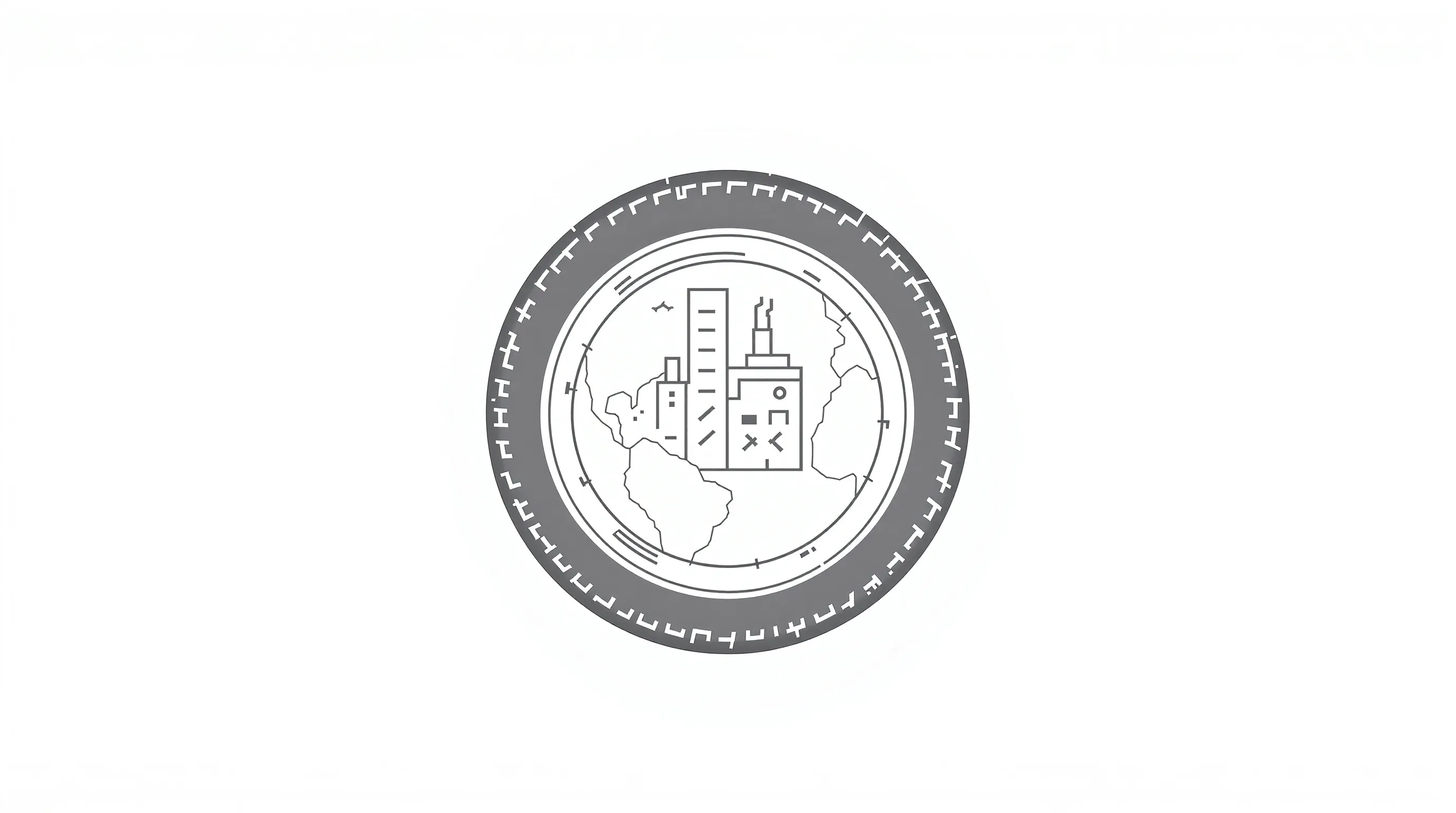 Minimalist tire icon with factory silhouette on white background.