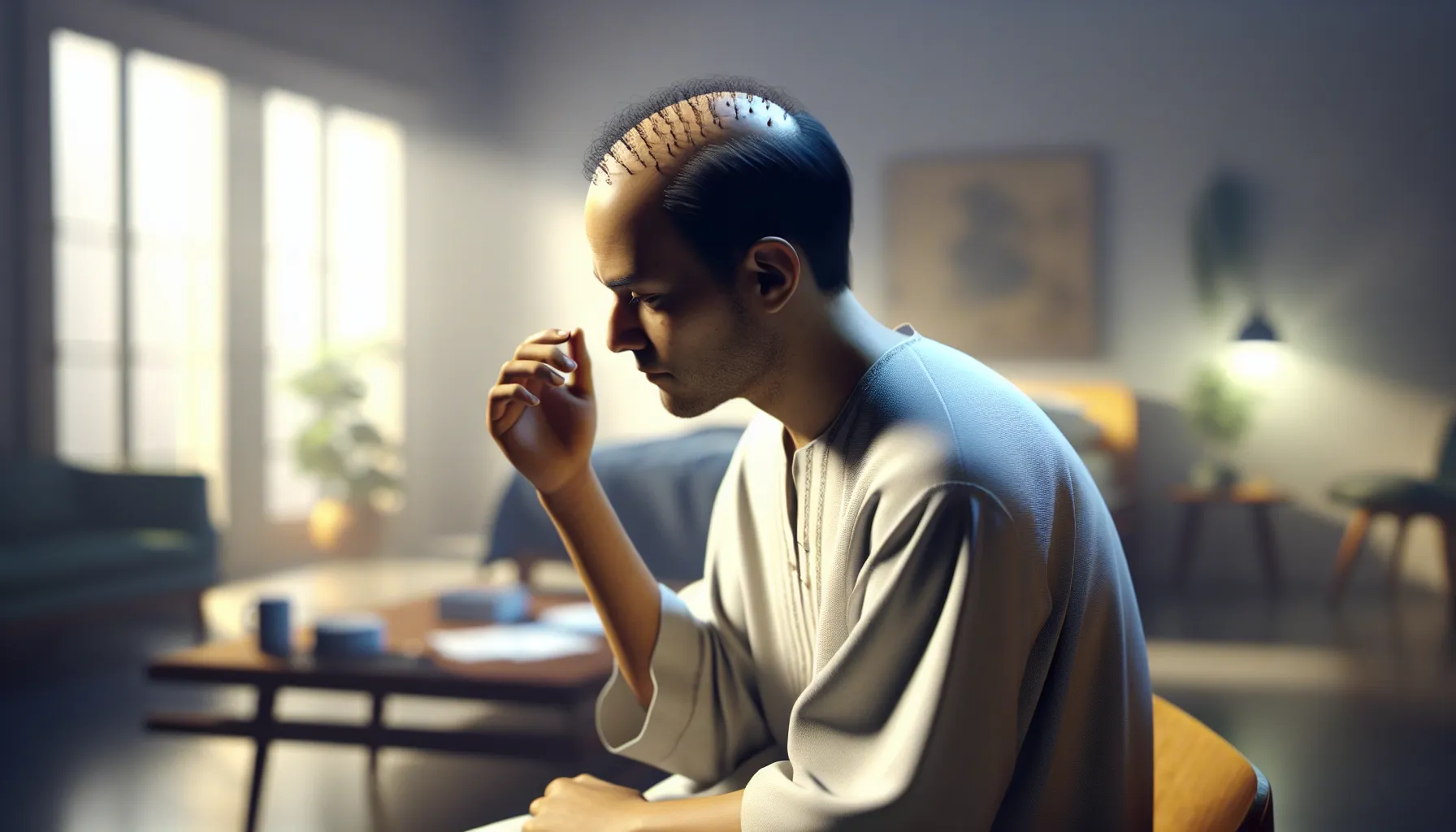 a young woman revealing stress-related bald patches on her scalp