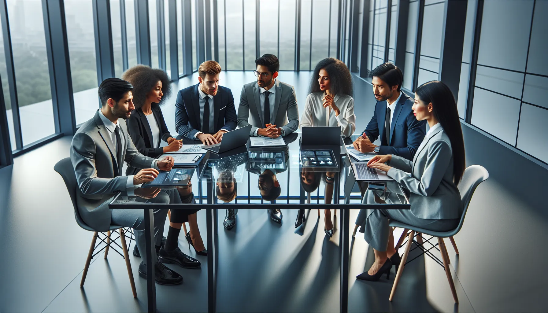 diverse team discussing data security in a modern office.